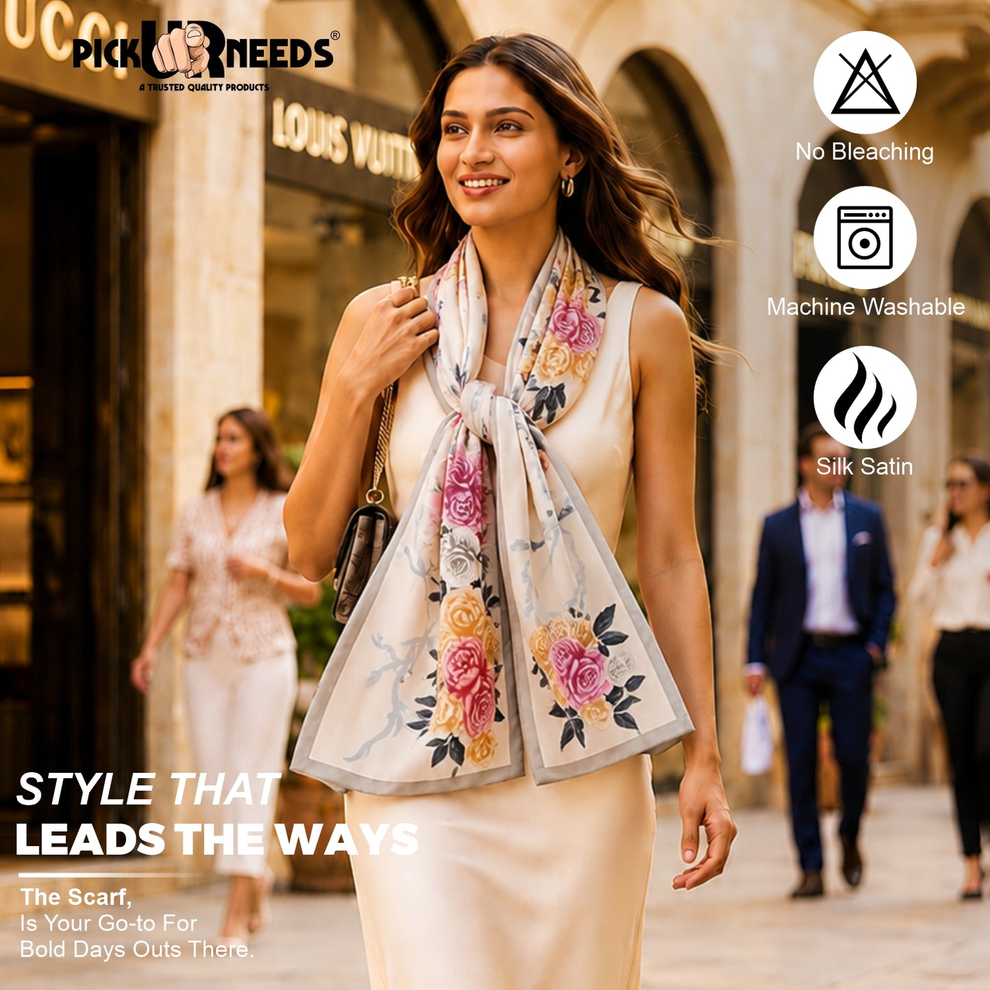 Pick Ur Needs Summer Silk Floral Printed Scarf for Womens & Girls Elegant Neck, Head & Shoulder Wrap Soft Lightweight Fashion Stole