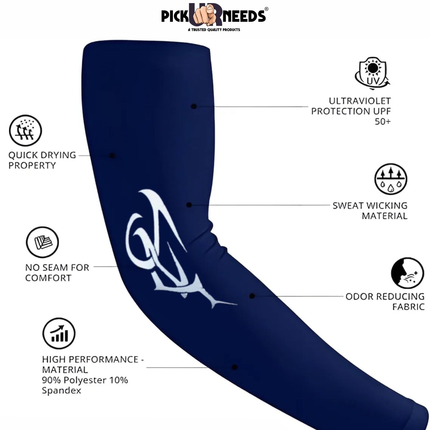 Pick Ur Needs UV Protection Arm Sleeves with Thumb Holes, Nylon Sun Protection Hand Cover for Running and Cycling, Unisex