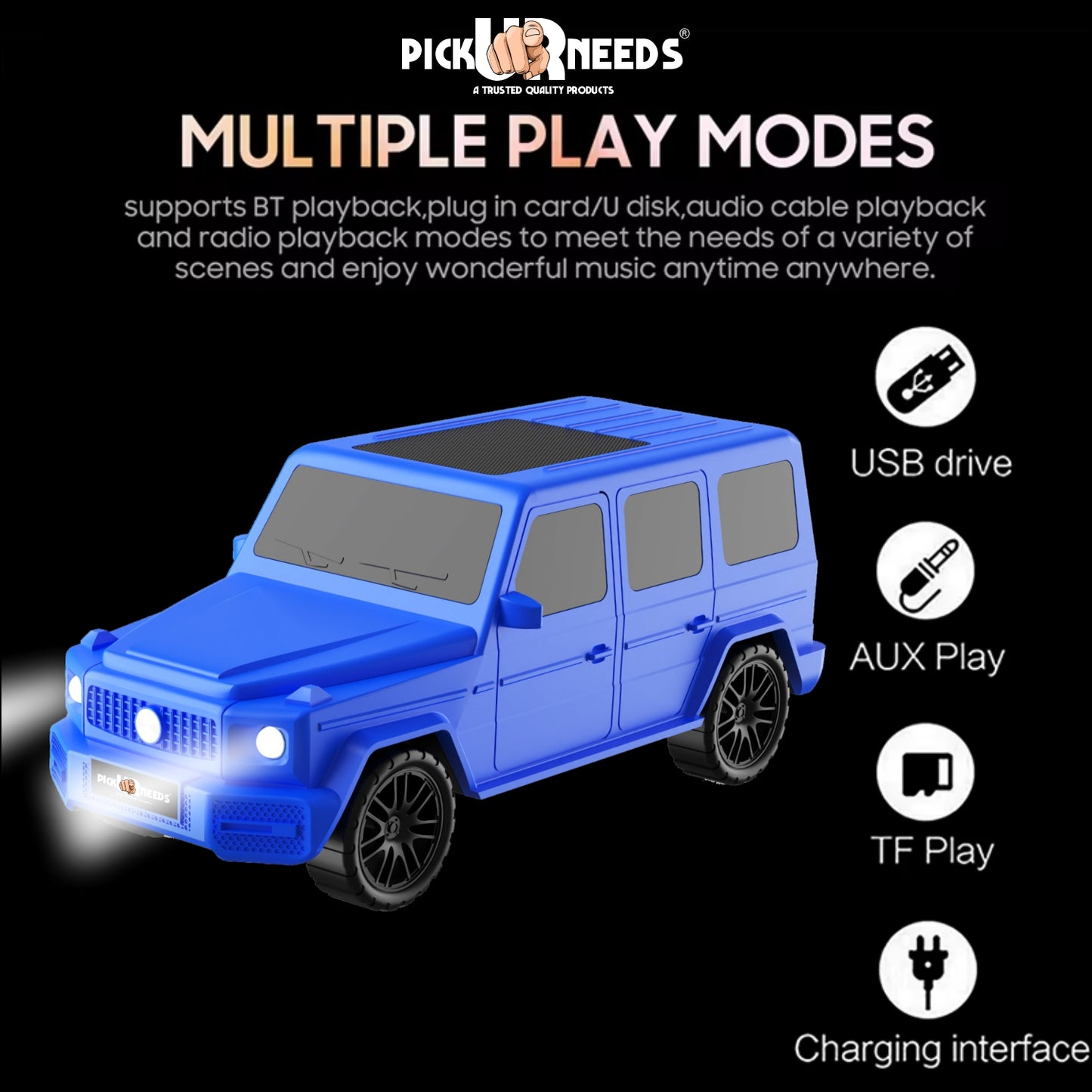 Pick Ur Needs Reachargebale Car Shape Wireless Bluetooth Speaker 10W with 1200mAh Battery, Multi-Play Modes BT/USB/AUX/TF, SUV Design Portable Speaker