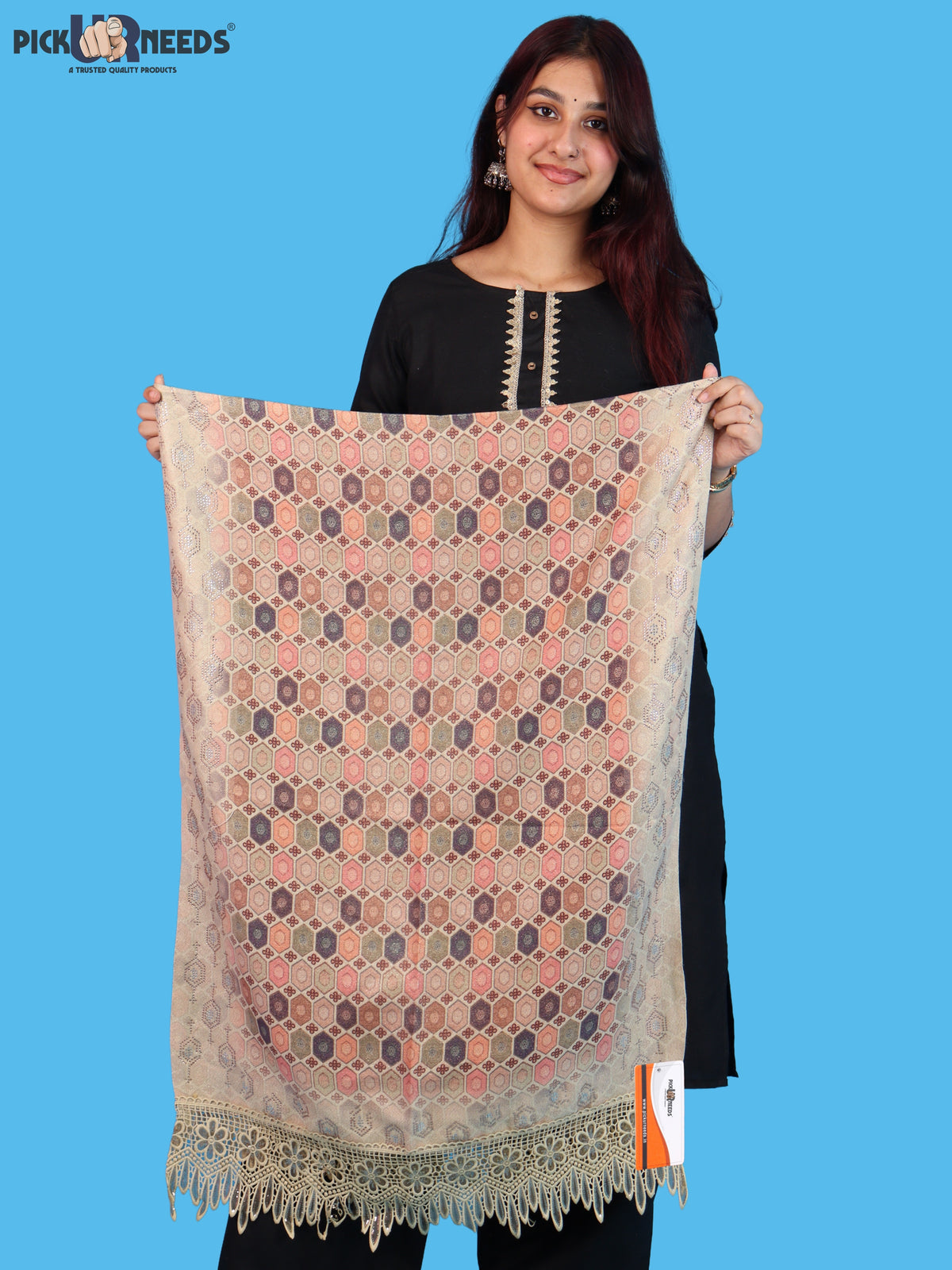 Pick Ur Needs Premium Stylish Womens & Girls Elegant Woolen Shawl Soft Warm Printed Stole with Lace Tassels