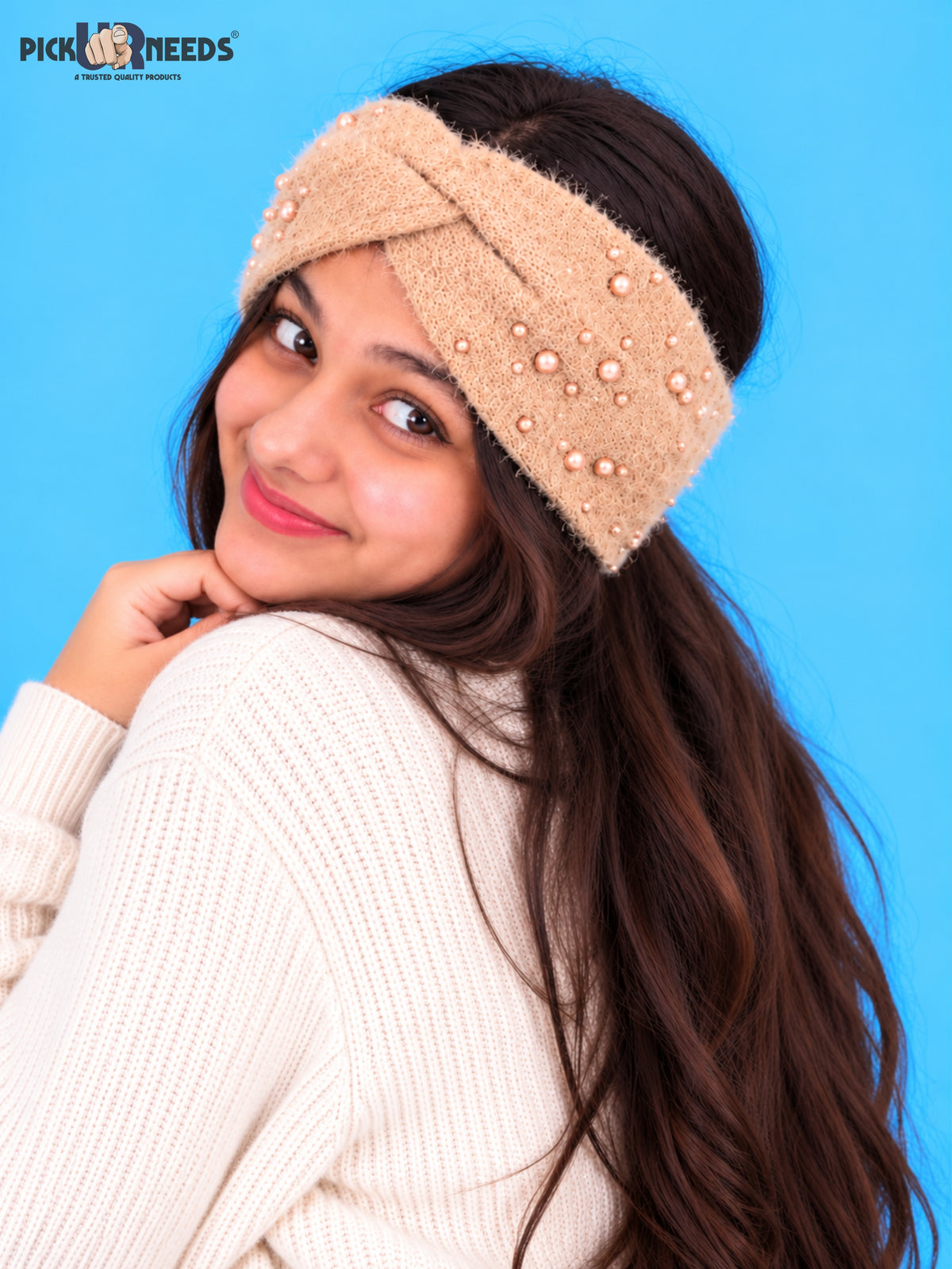 Pick Ur Needs Winter Ear Warmer Kanpatti Soft Woolen Headband with Elegant Pearl Design Warm Stretchable For Womens & Girls