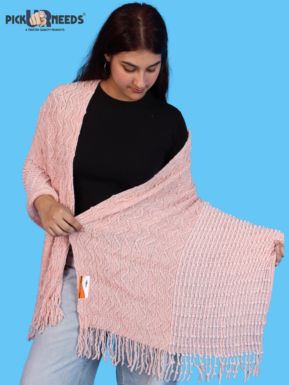 Pick Ur Needs Premium Winter Stole & Muffler for Women Soft Woven Textured Wrap with Elegant Fringes Warm Shawl