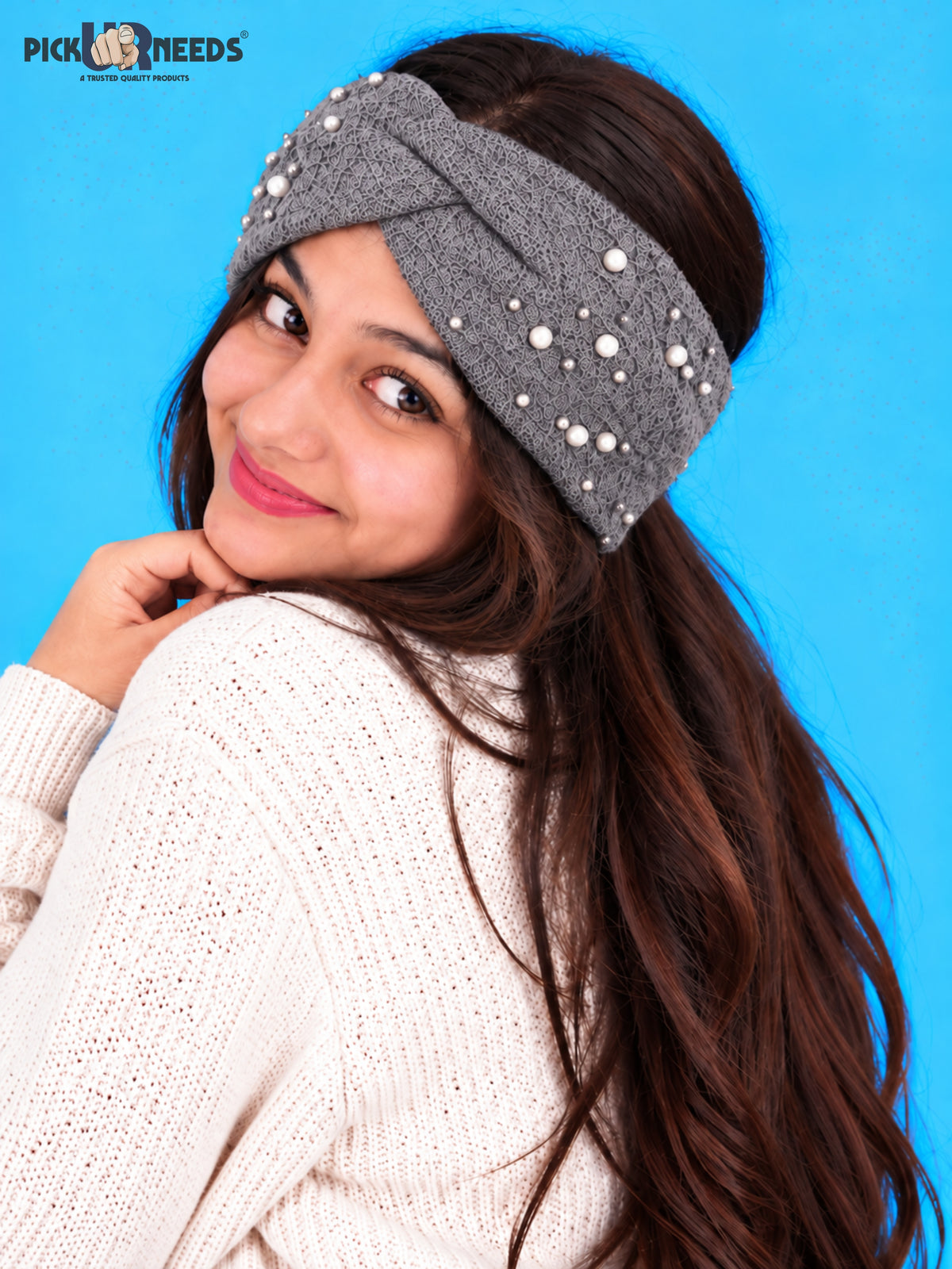Pick Ur Needs Winter Ear Warmer Kanpatti Soft Woolen Headband with Elegant Pearl Design Warm Stretchable For Womens & Girls