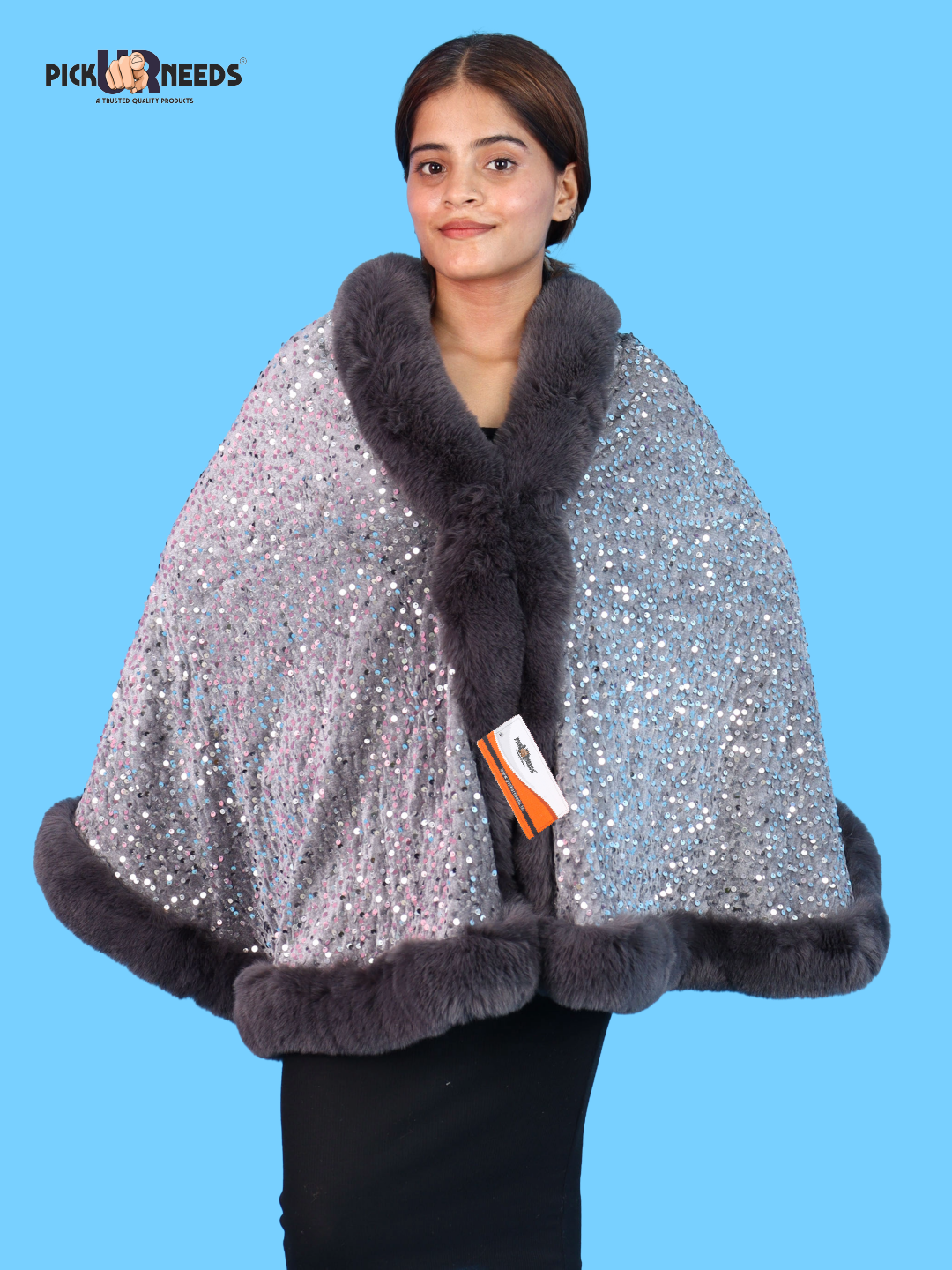 Visit the Pick Ur Needs Store Pick Ur Needs Luxury Sequin Faux Fur Shawl for Women Poncho & Winter Shrug Soft Warm Designer Wrap for Evening Parties