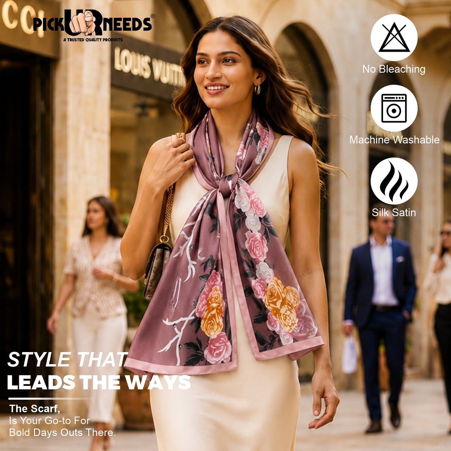 Pick Ur Needs Summer Silk Floral Printed Scarf for Womens & Girls Elegant Neck, Head & Shoulder Wrap Soft Lightweight Fashion Stole