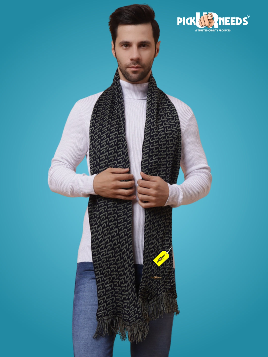 Pick Ur Needs Premium Winter Knit Muffler for Men Soft Woolen Neck Scarf with Stylish Pattern Warm & Comfortable Winter Wear for Outdoor & Casual Use