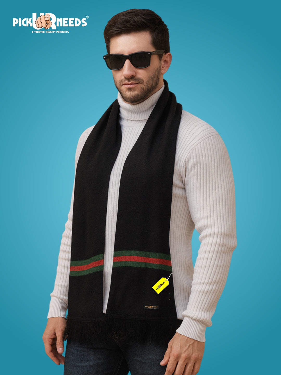 Pick Ur Needs Premium Woolen Muffler for Men Soft Warm Winter Scarf Stylish Striped Design Long & Comfortable Neck Wrap