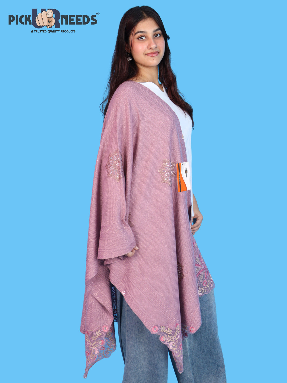 Pick Ur Needs Women & Girls Knitted Woolen Shawl Net Work Floral Border Multi-Style Poncho Shrug Wrap for Wedding Party & Special Occasions