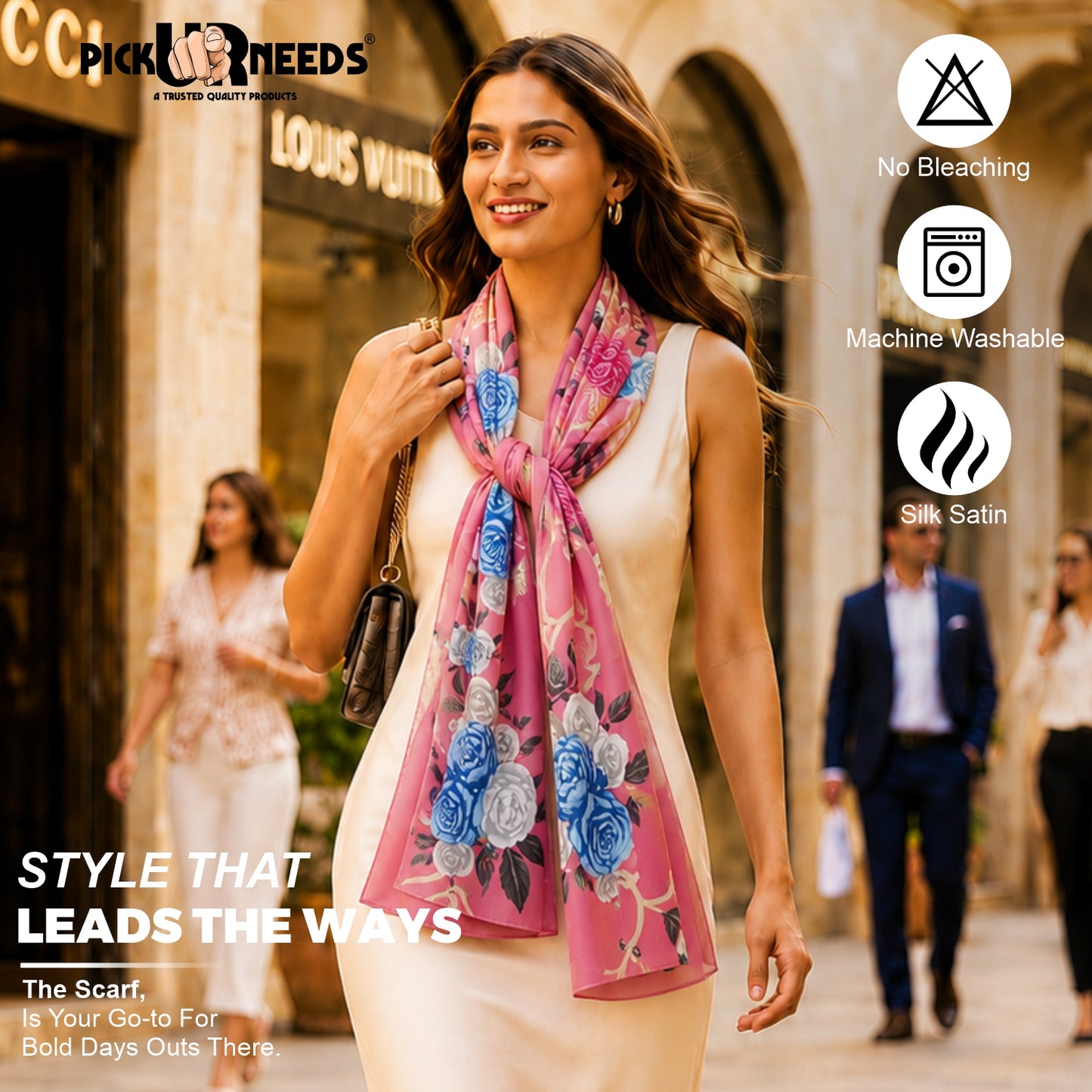 Pick Ur Needs Summer Silk Floral Printed Scarf for Womens & Girls Elegant Neck, Head & Shoulder Wrap Soft Lightweight Fashion Stole