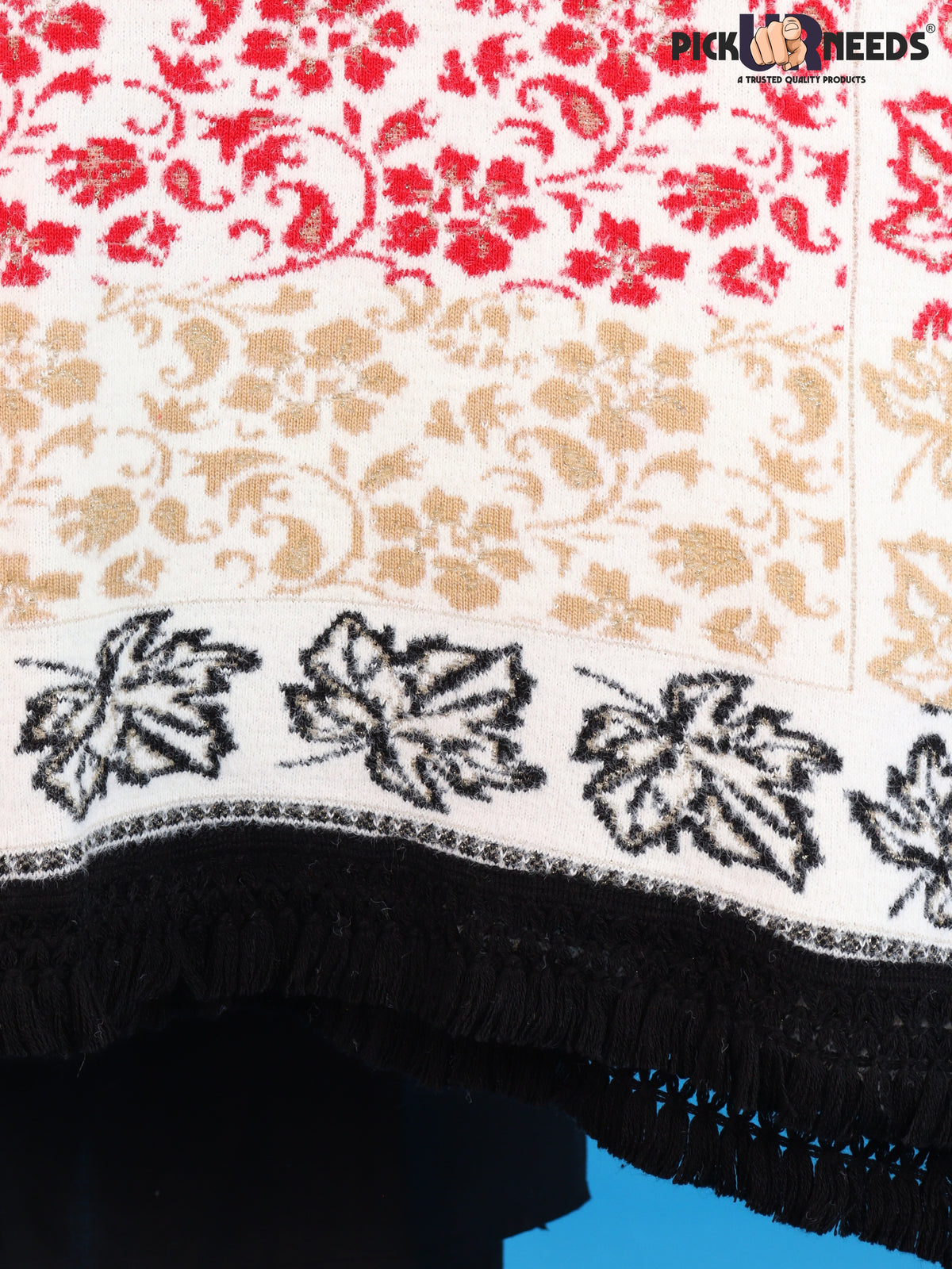 Pick Ur Needs Womens & Girls Winter Premium Shawl Floral Patterned Wool Blend Wrap with Decorative Border & Fringe Finish