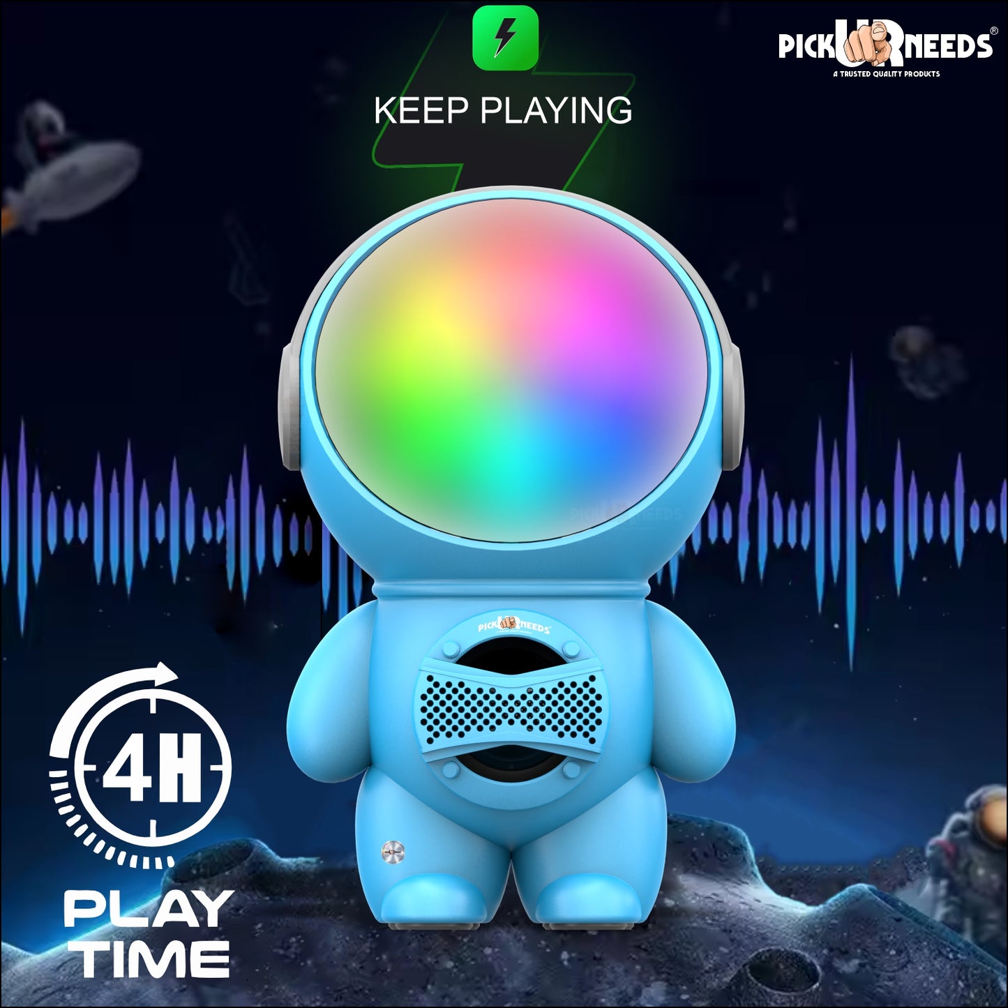 Pick Ur Needs Astronaut Portable Wireless Mini DJ Bluetooth Speaker with Dynamic Thunder Sound, 6.8W HiFi Bass, LED Lights, 1200mAh Battery, USB/TF Card Playback