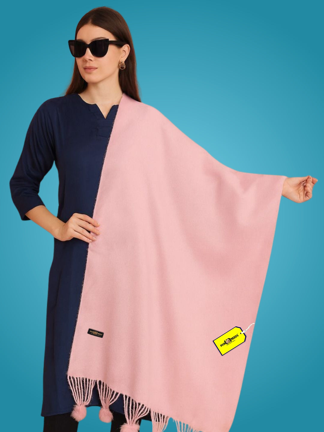 Pick Ur Needs Premium Women’s Wool Blend Scarf Soft Woolen Shawl Winter Stole with Tassels & Pom Poms
