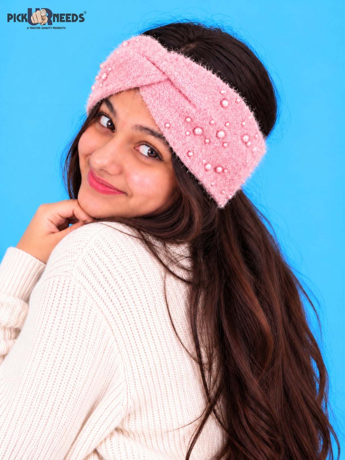 Pick Ur Needs Winter Ear Warmer Kanpatti Soft Woolen Headband with Elegant Pearl Design Warm Stretchable For Womens & Girls