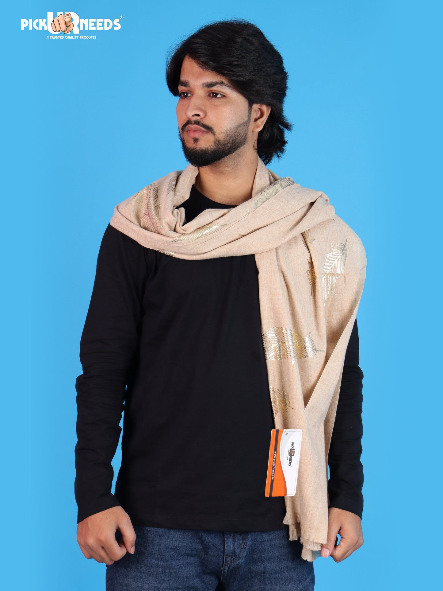 Pick Ur Needs Winter Shawl, Scarf, Stole & Muffler with Elegant Feather Print Soft Lightweight Winter Wrap for Men Stylish Scarf Stole for Kurta, Shirt For Boys