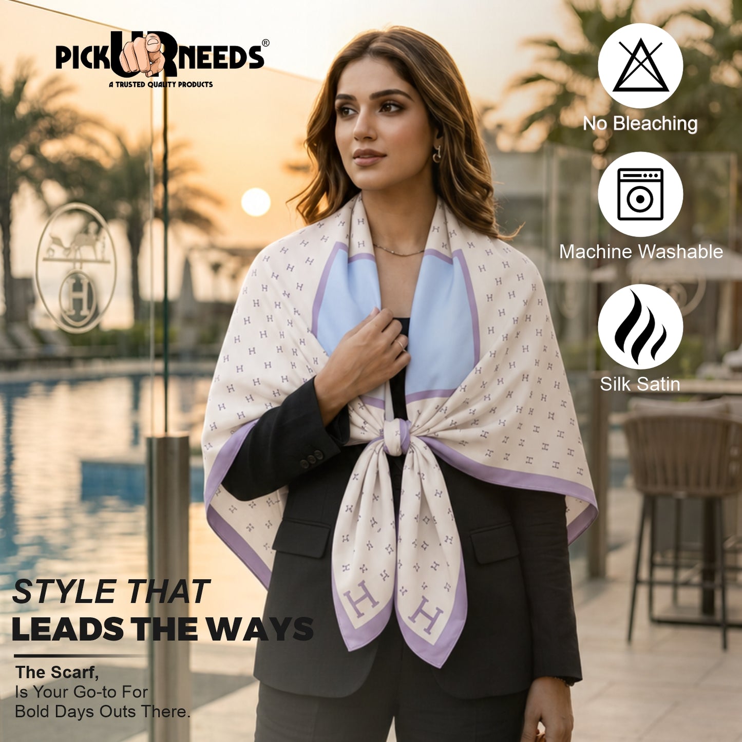 Pick Ur Needs Elegant Womens Premium Printed Satin Silk Feel Square Neck & Head Girls Scarf