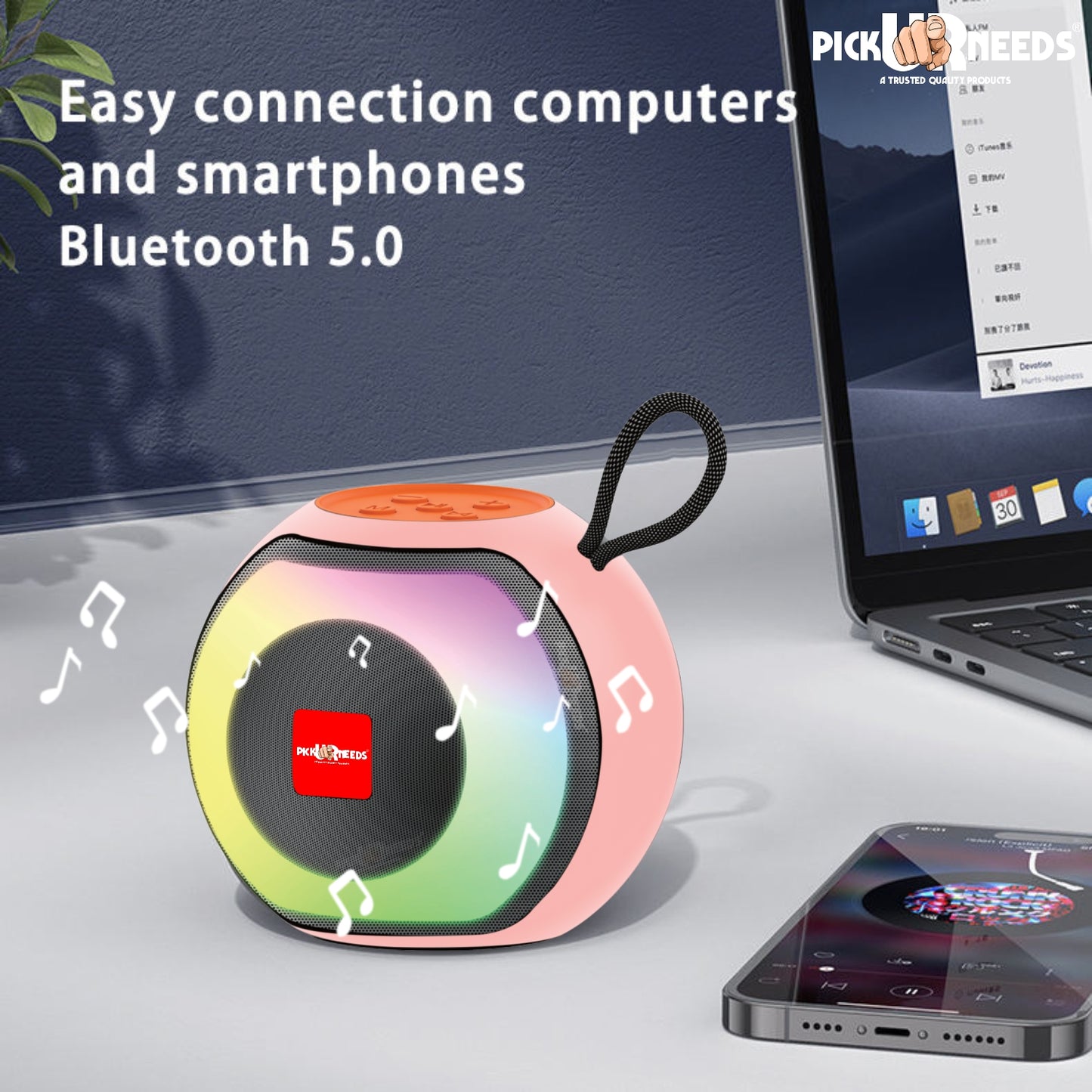 Pick Ur Needs Compact Rechargeable Boom Bass Wireless Speakers - RGB LED Light, 4Hrs, 1200mAh 5 W Bluetooth Speaker  (Black, 5.0 Channel)