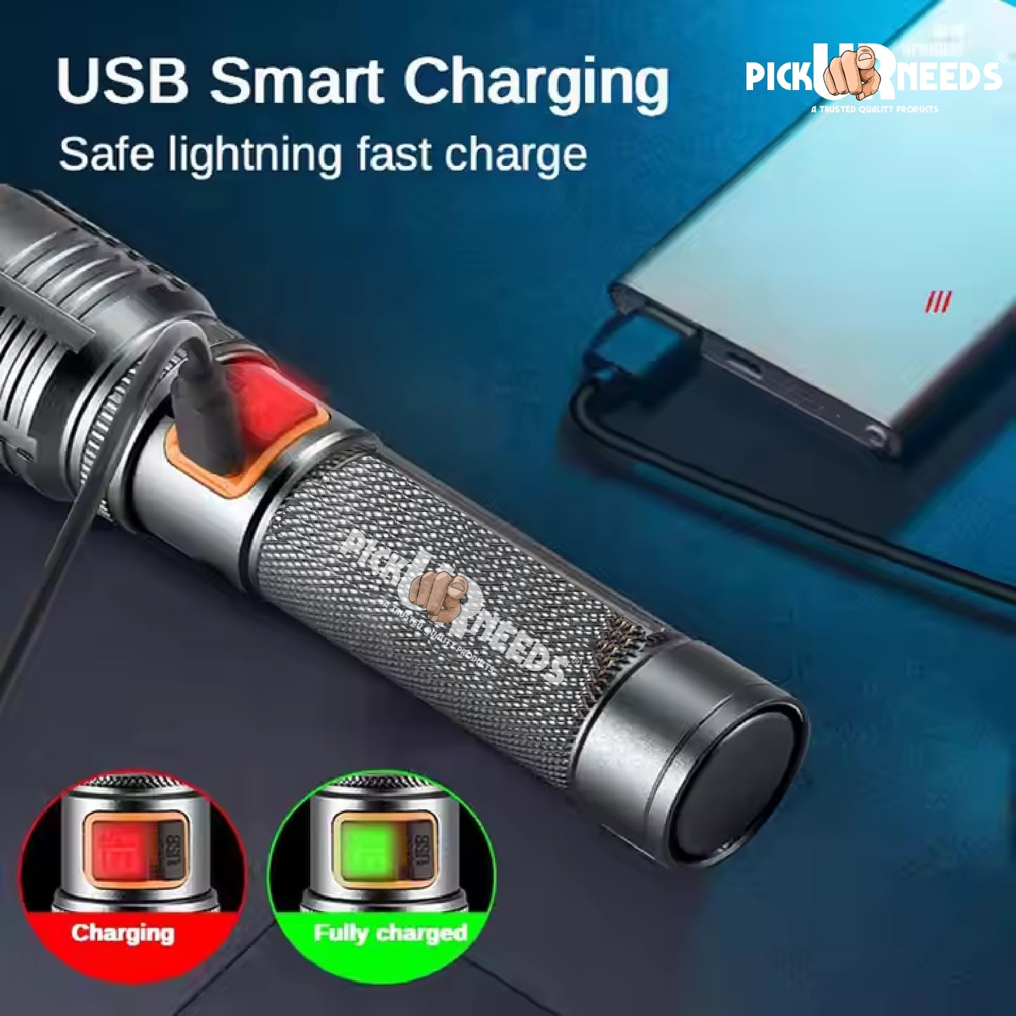 Pick Ur Needs Rechargeable Emergency Search Light Zoomable Head Adjustable 50W High Brightness Type C Charging 3 Mode Long Range Torch Light