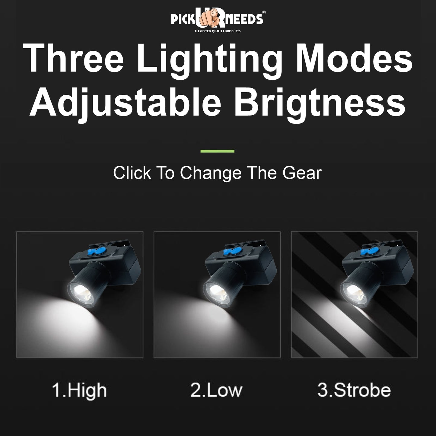 Pick Ur Needs Rechargeable Long Range Dimmable Zoom LED Headlamp 75W 800mAH 3 Light Modes 5 hrs Flood Lamp Emergency Light