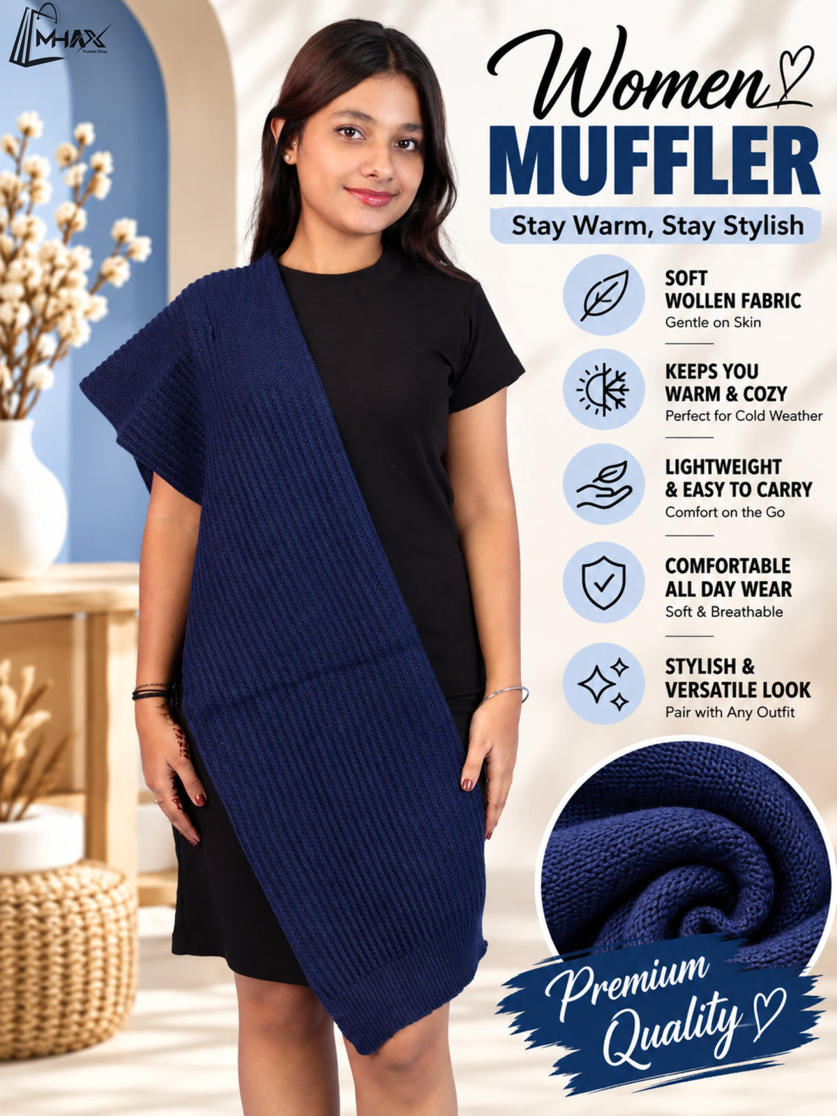 Pick Ur Needs Womens Stylish Knitted Muffler Scarf, Long Ribbed Knit Winter Neck Wrap, Soft Textured Cozy Scarf for Girls