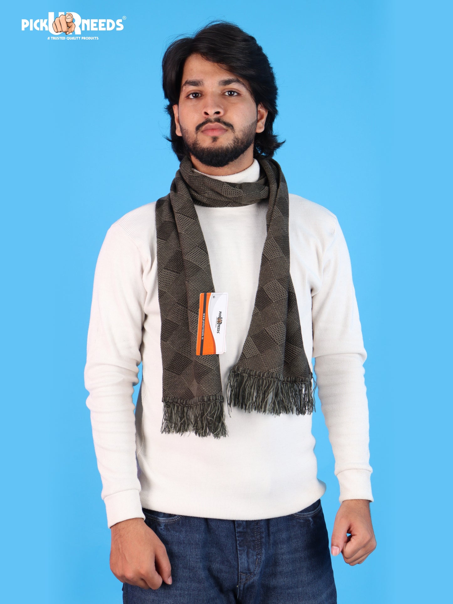 Pick Ur Needs Premium Men's Warm And Stylish Woolen Muffler Angoora With Solid Color Plain Design And Stylish Tussles Ends Muffler For Men