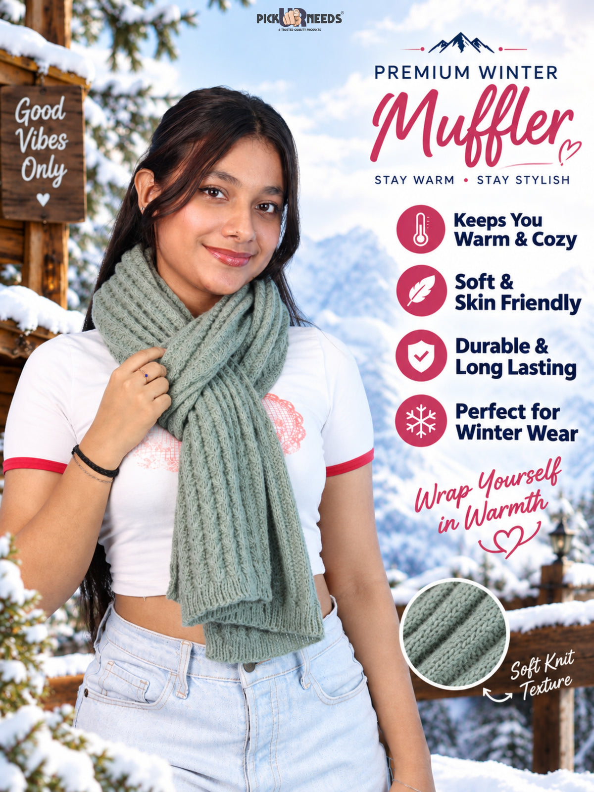 Pick Ur Needs Women Girls Premium Knitted Muffler Soft Cozy Winter Neck Scarf Long Warm Wrap Stylish Winter Accessory