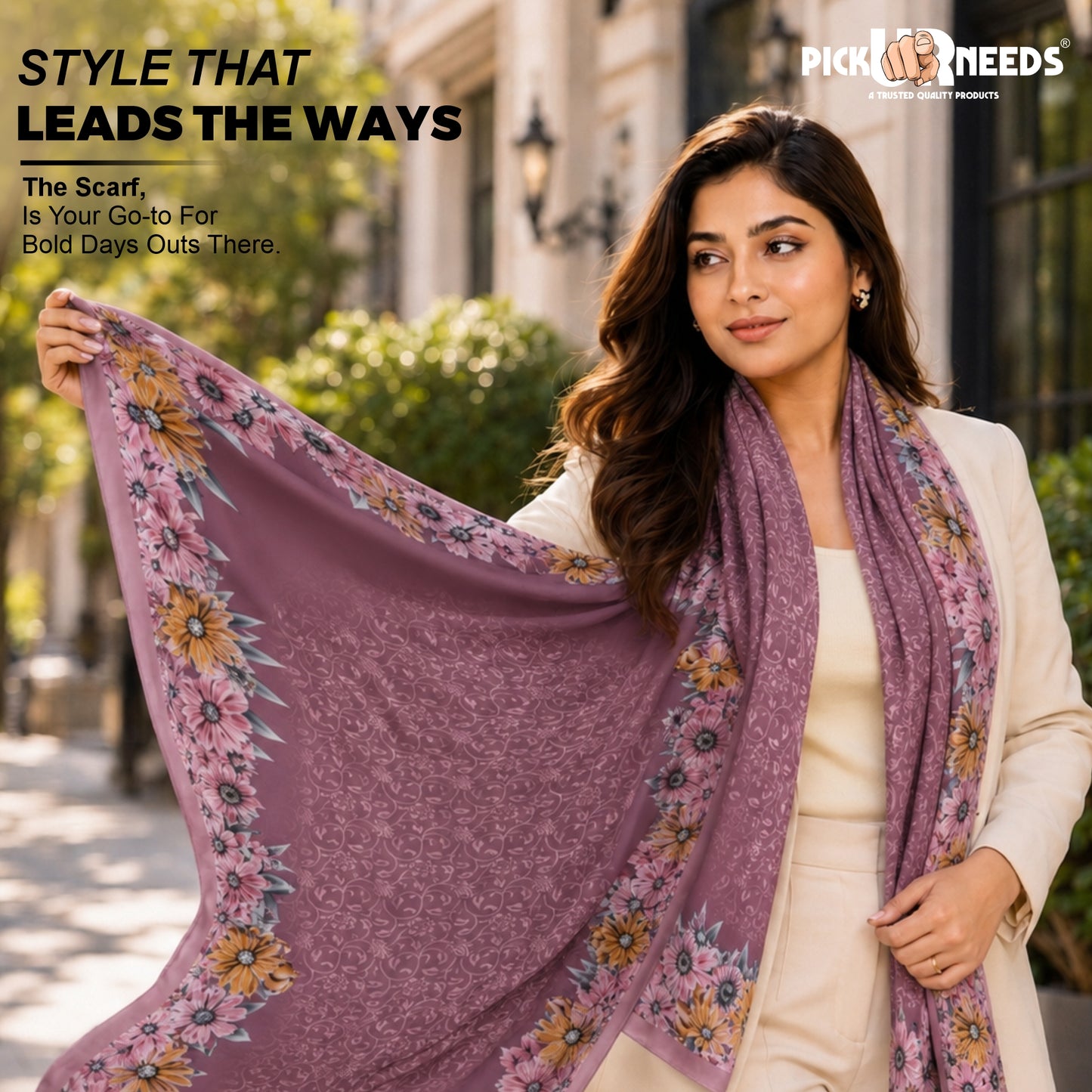 Pick Ur Needs Premium Summer Satin Silk Floral Printed Scarf for Womens & Girls Neck, Head, Shoulder Wrap Stole
