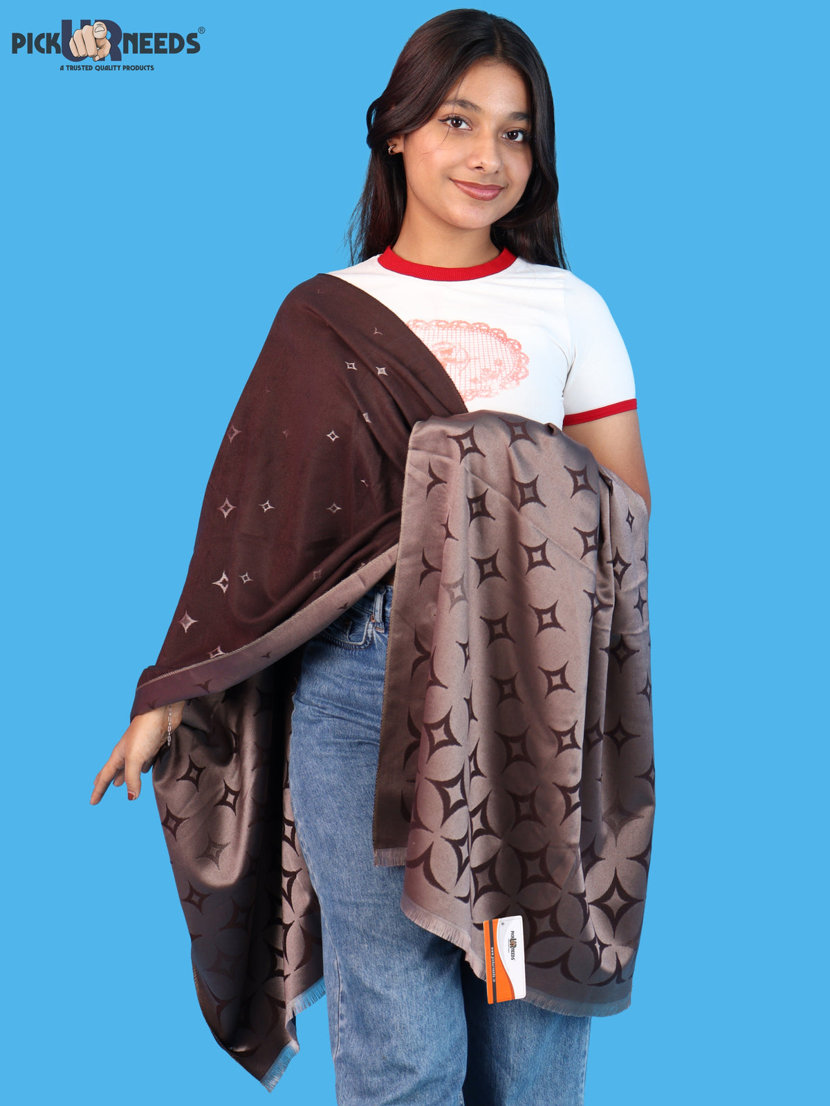 Pick Ur Needs Premium Womens 2-in-1 Reversible Shawl Stylish Printed Winter Shawls for Girls Soft Warm Woolen Stole