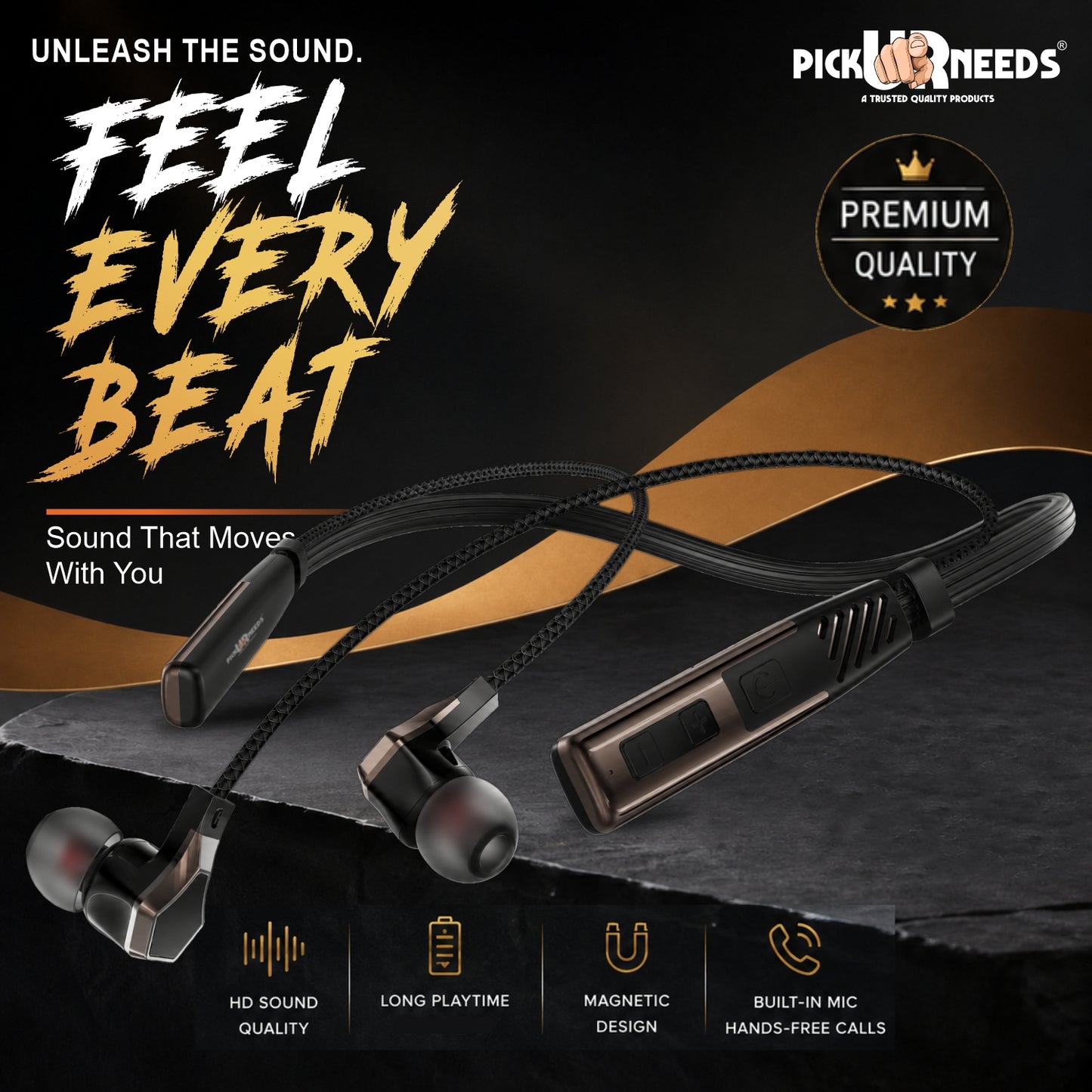 Wireless Bluetooth Neckband Earphones with Magnetic Earbuds , Hands-Free Calling