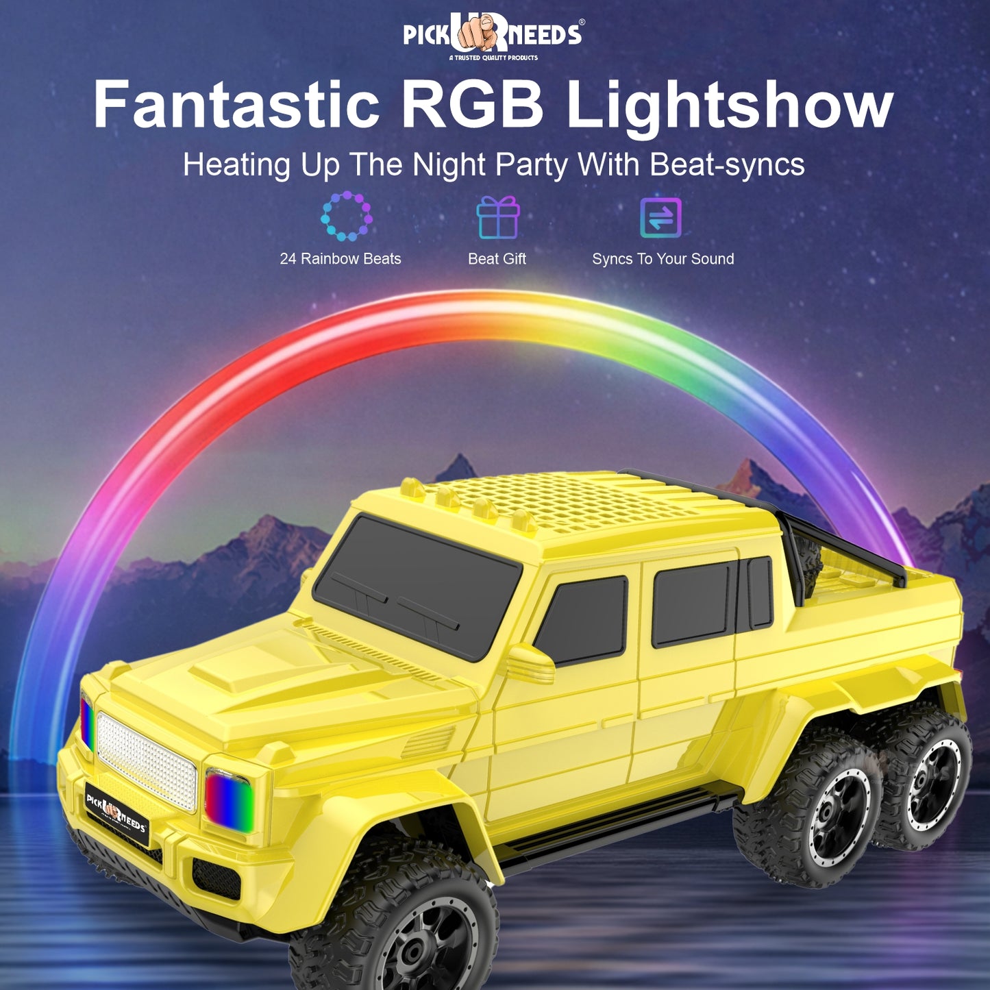 Pick Ur Needs Wireless Car Rechargeable RGB Bluetooth Speaker 12W Beat Sync Lightshow 1200mAh Battery | USB/TF/AUX/FM