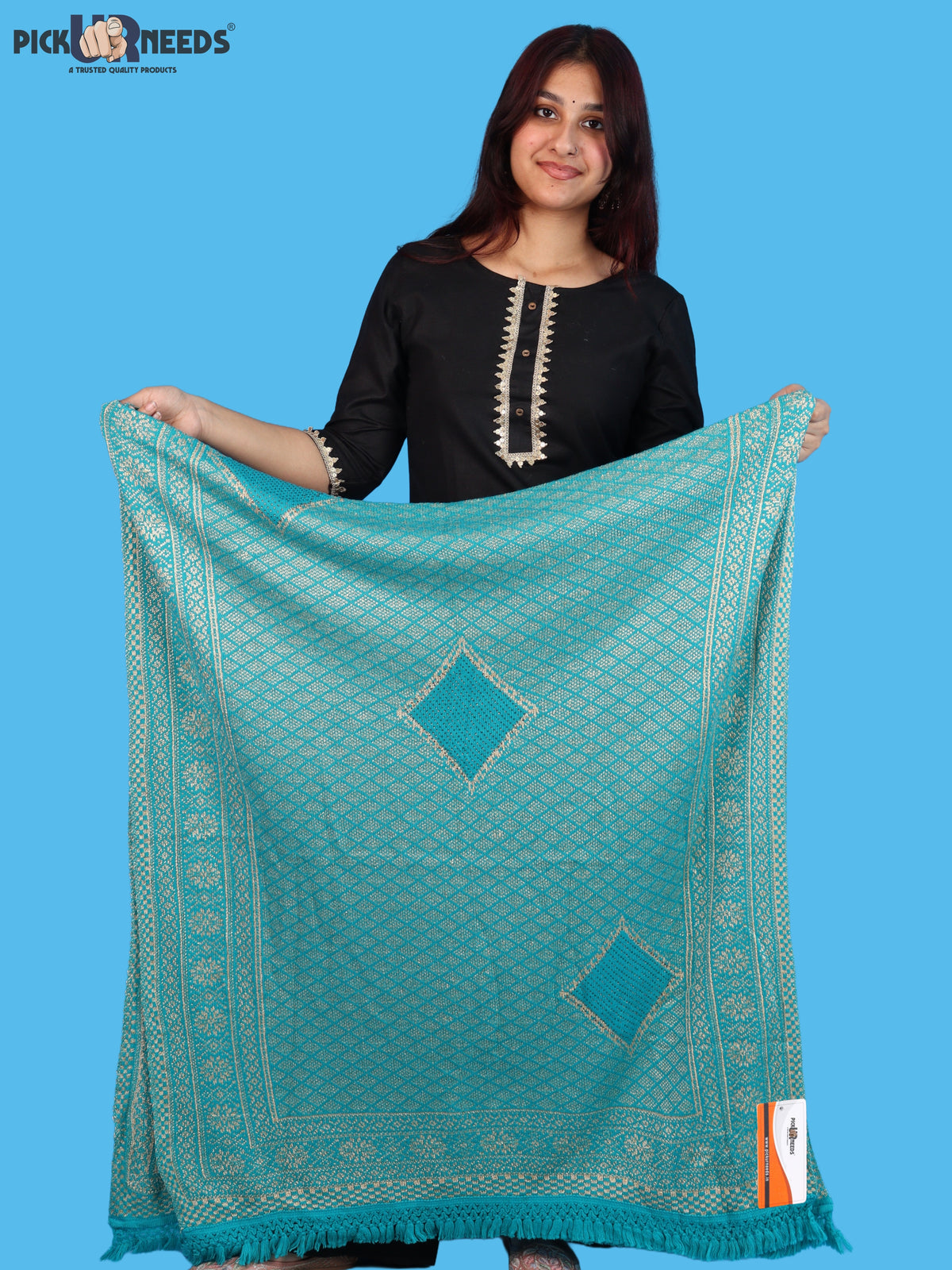 Pick Ur Needs Women & Girls Designer Shawl Stole with Elegant Woven Floral & Geometric Pattern, Soft Warm Winter Wrap with Fringed Border, Stylish Shoulder Scarf for Ladies