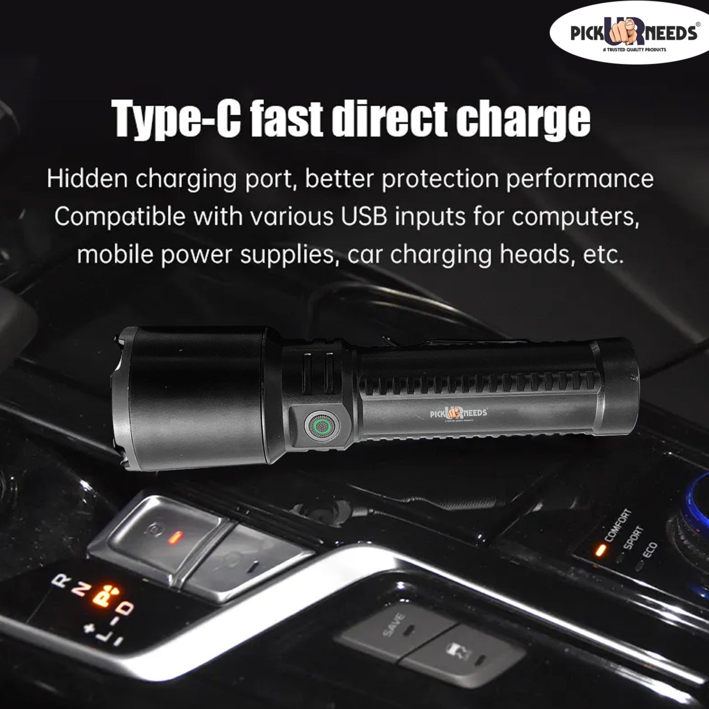 Pick Ur Needs Portable Rechargeable Mini Torch Light With Zooming Head Adjustable Focus LED 5 hrs Torch Emergency Light