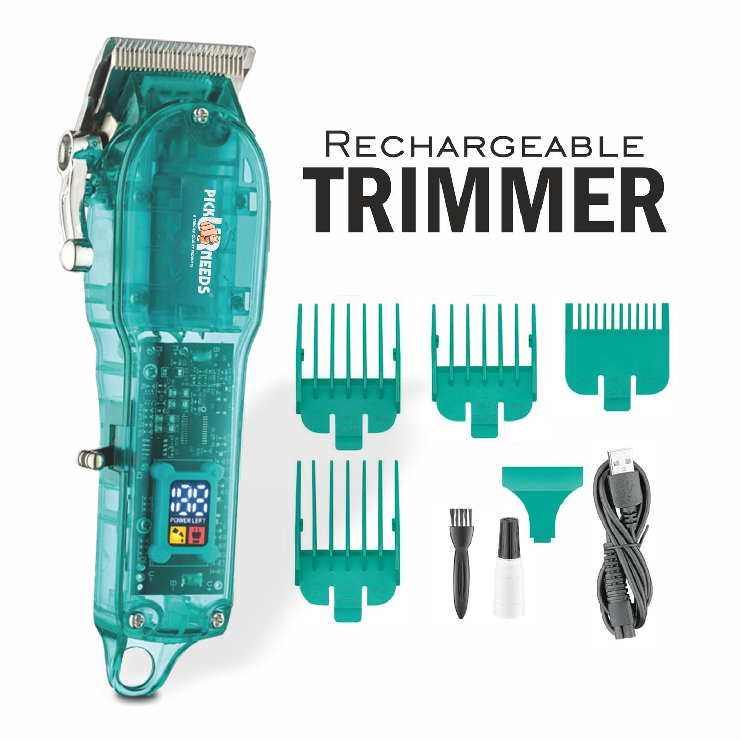 Pick Ur Needs Professional Rechargeable Hair Trimmer/Shaver With Smart LED Transparent Design Trimmer 200 min Runtime 4 Length Settings  (Green)