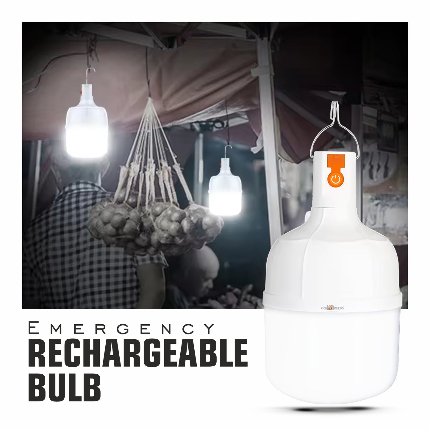 Pick Ur Needs Rechargeable Bright LED Bulb 100W With 3 Type Light Mode Support Solar Charging 5 hrs Bulb Emergency Light