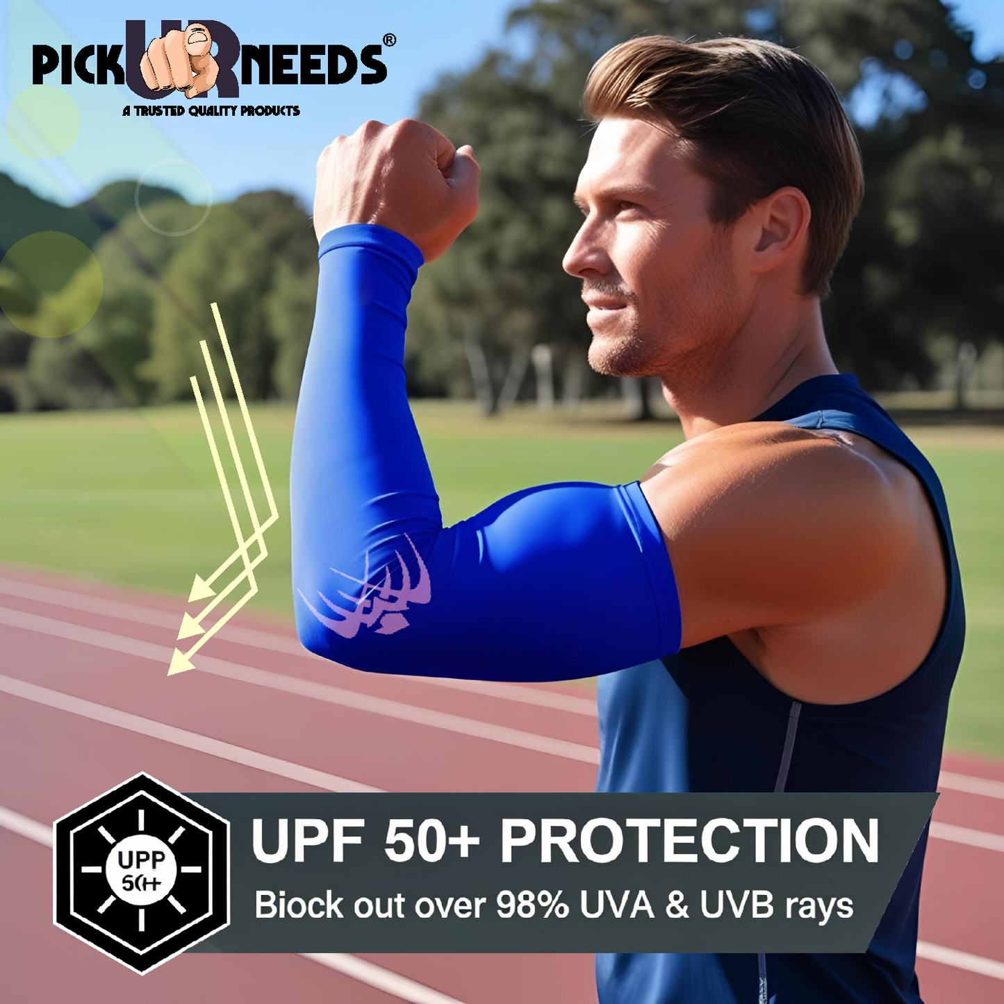 Pick Ur Needs UV Protection Arm Sleeves with Thumb Holes, Nylon Sun Protection Hand Cover for Running and Cycling, Unisex