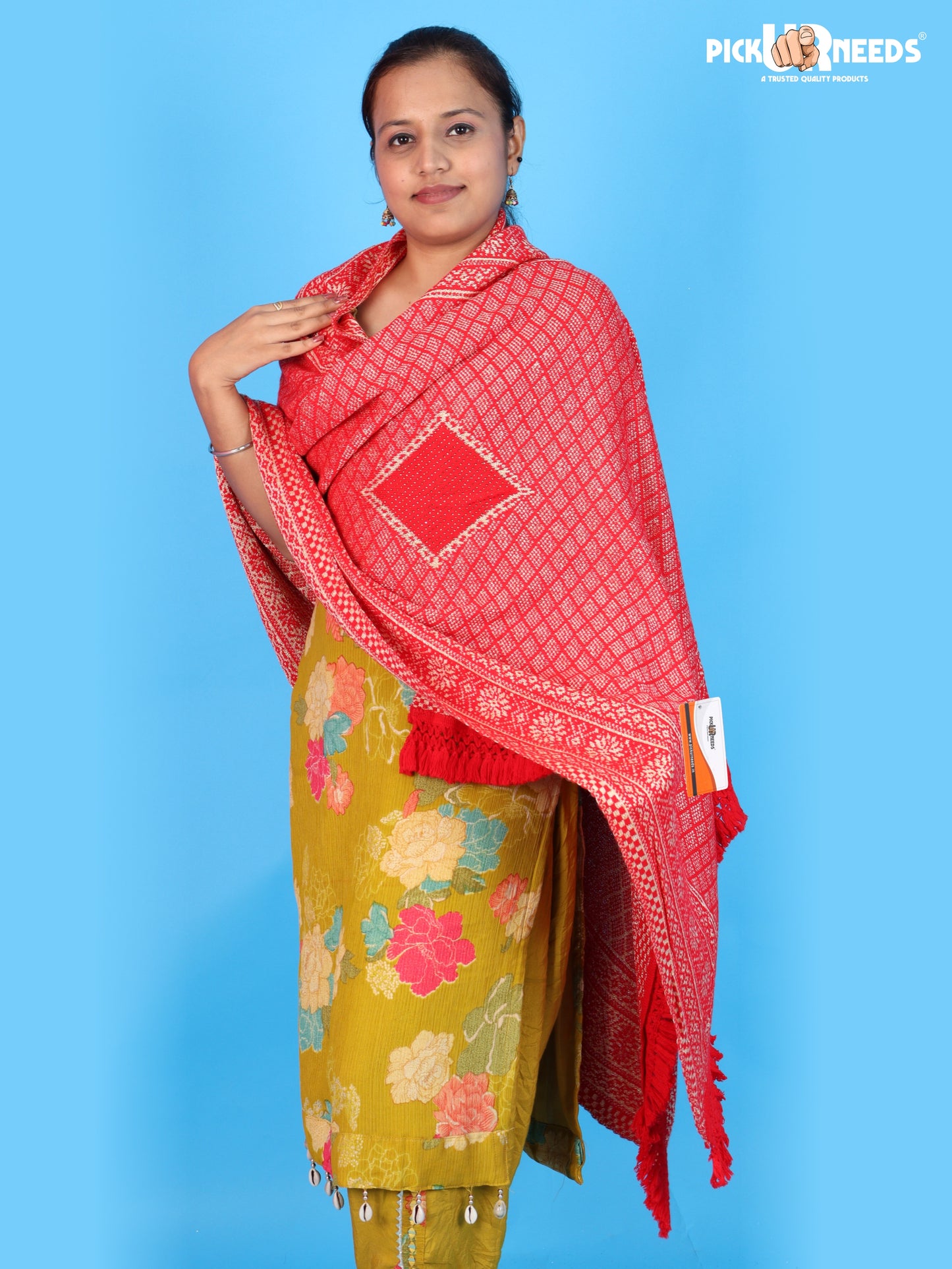 Pick Ur Needs Women & Girls Designer Shawl Stole with Elegant Woven Floral & Geometric Pattern, Soft Warm Winter Wrap with Fringed Border, Stylish Shoulder Scarf for Ladies