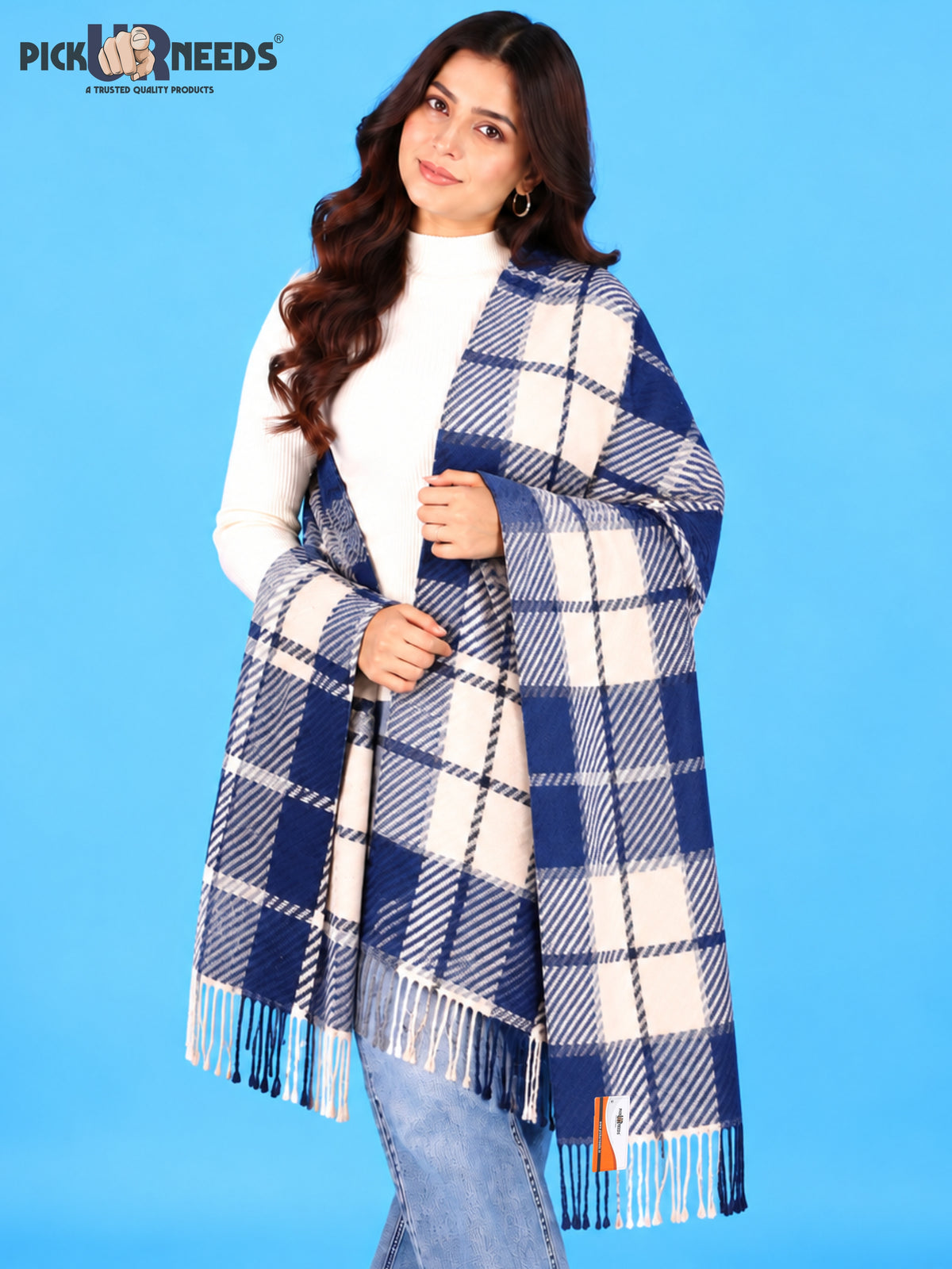 Pick Ur Needs Women's Winter Shawl & Muffler Soft Warm Checkered Printed Stole with Tassels Stylish Neck Wrap Scarf for Women & Girls