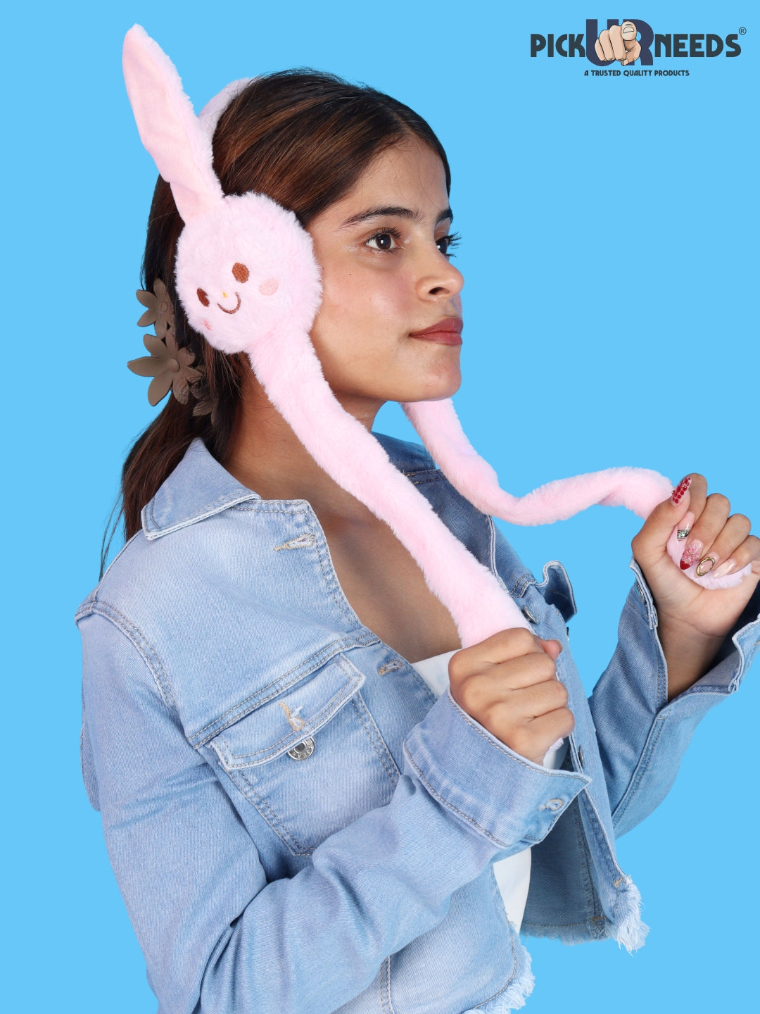 Pick Ur Needs Plush Bunny Cute Earmuffs for Girls & Women with RGB LED Lights,Ultra Soft Warm Winter Moving Flapping Ears Muffs