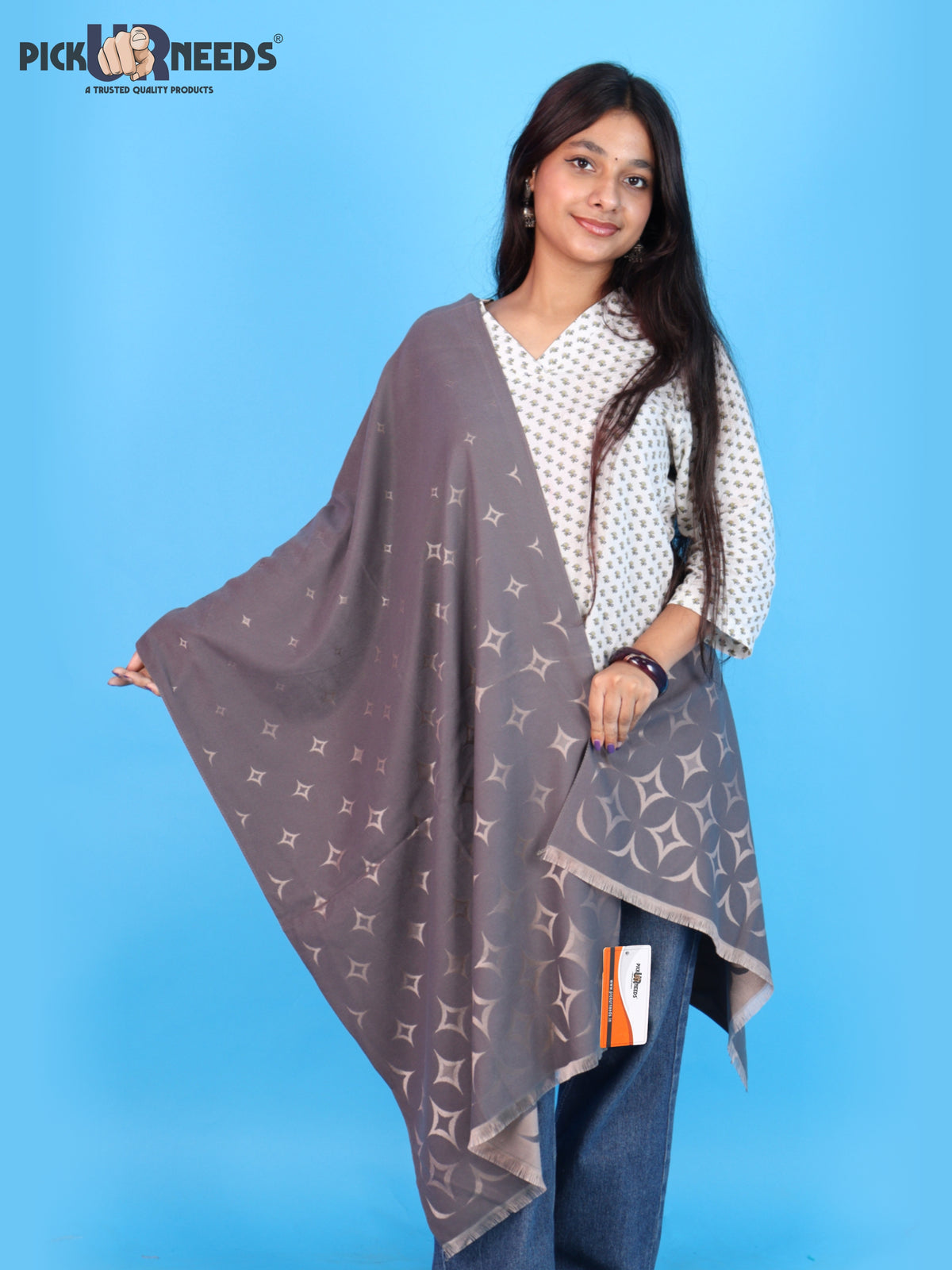 Pick Ur Needs Womens 2-in-1 Reversible Shawl Stylish Printed Winter Shawls for Girls Soft Warm Woolen Stole Premium Large Winter Wrap