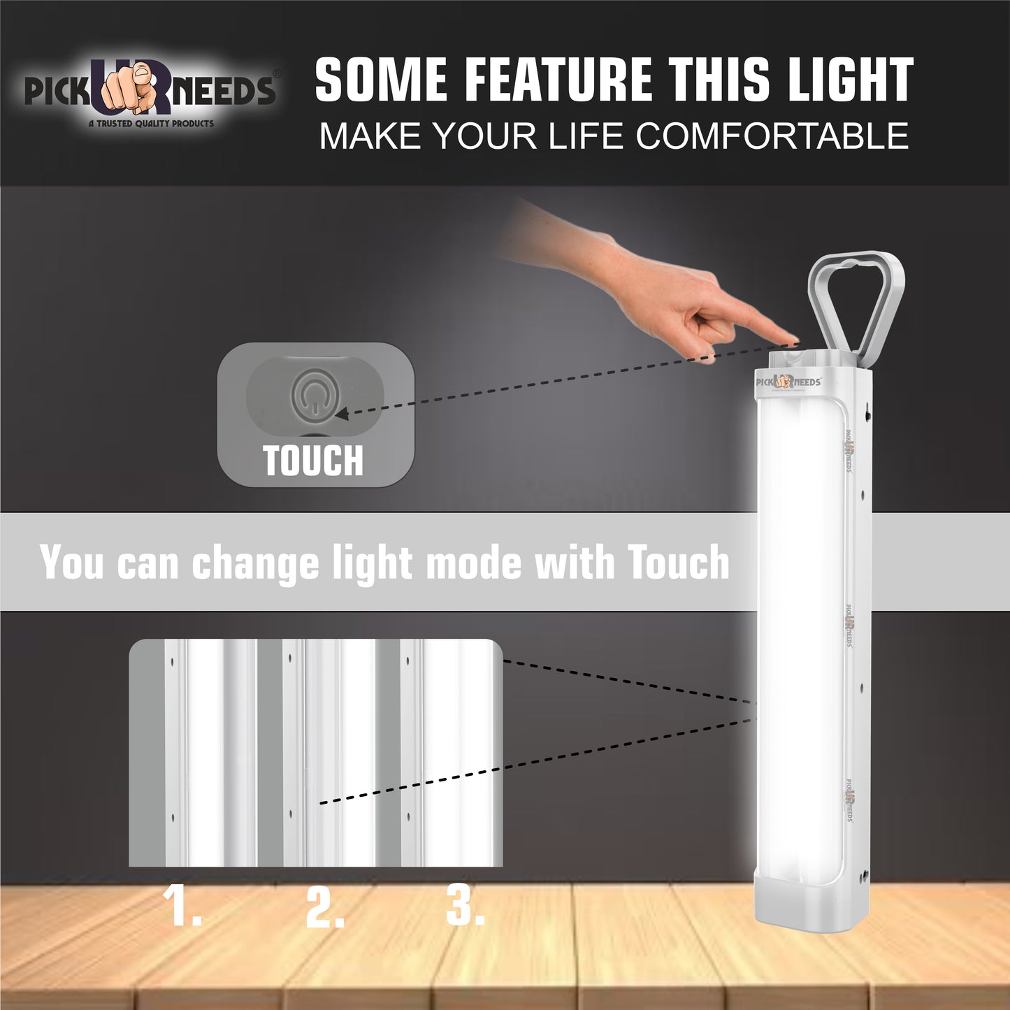 Pick Ur Needs Chargeable Emergency Light With Touch Sensor On / Off 2 High Brightness LED Tube 5 hrs Lantern Emergency Light