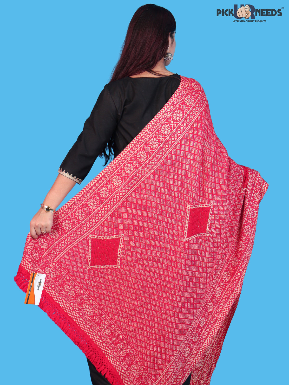 Pick Ur Needs Women & Girls Designer Shawl Stole with Elegant Woven Floral & Geometric Pattern, Soft Warm Winter Wrap with Fringed Border, Stylish Shoulder Scarf for Ladies