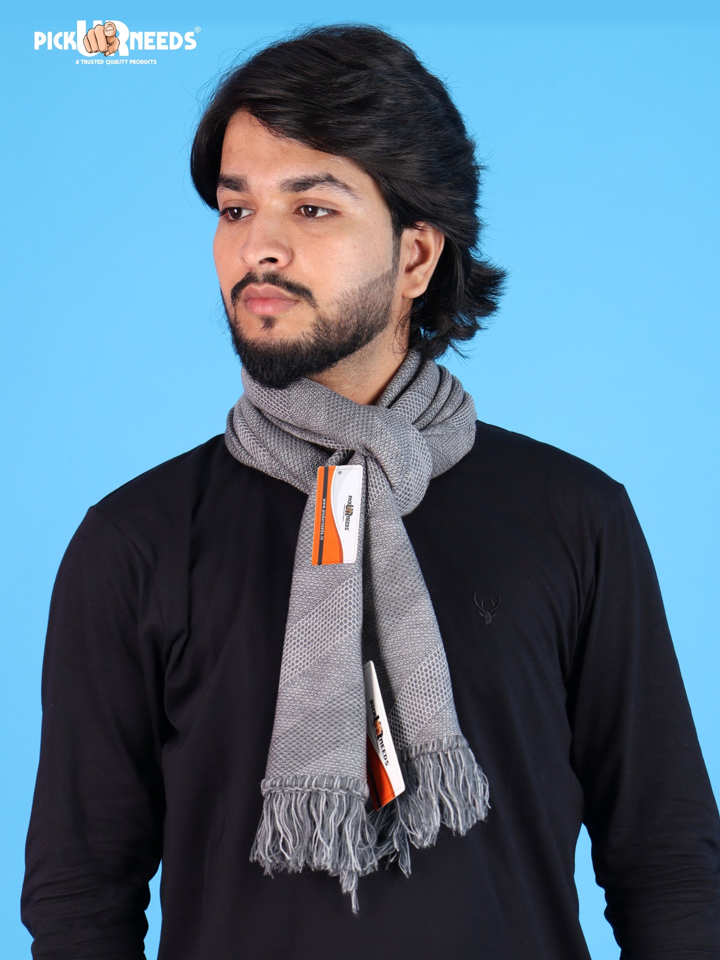 Pick Ur Needs Premium Men's Warm And Stylish Woolen Muffler Angoora With Solid Color Plain Design And Stylish Tussles Ends Muffler For Men