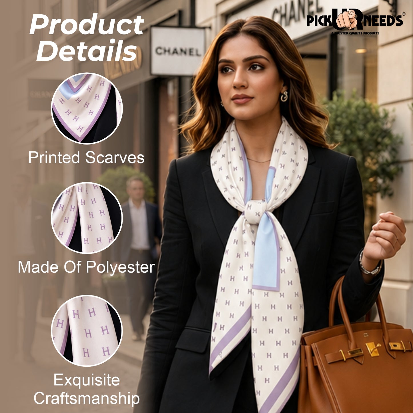 Pick Ur Needs Elegant Womens Premium Printed Satin Silk Feel Square Neck & Head Girls Scarf