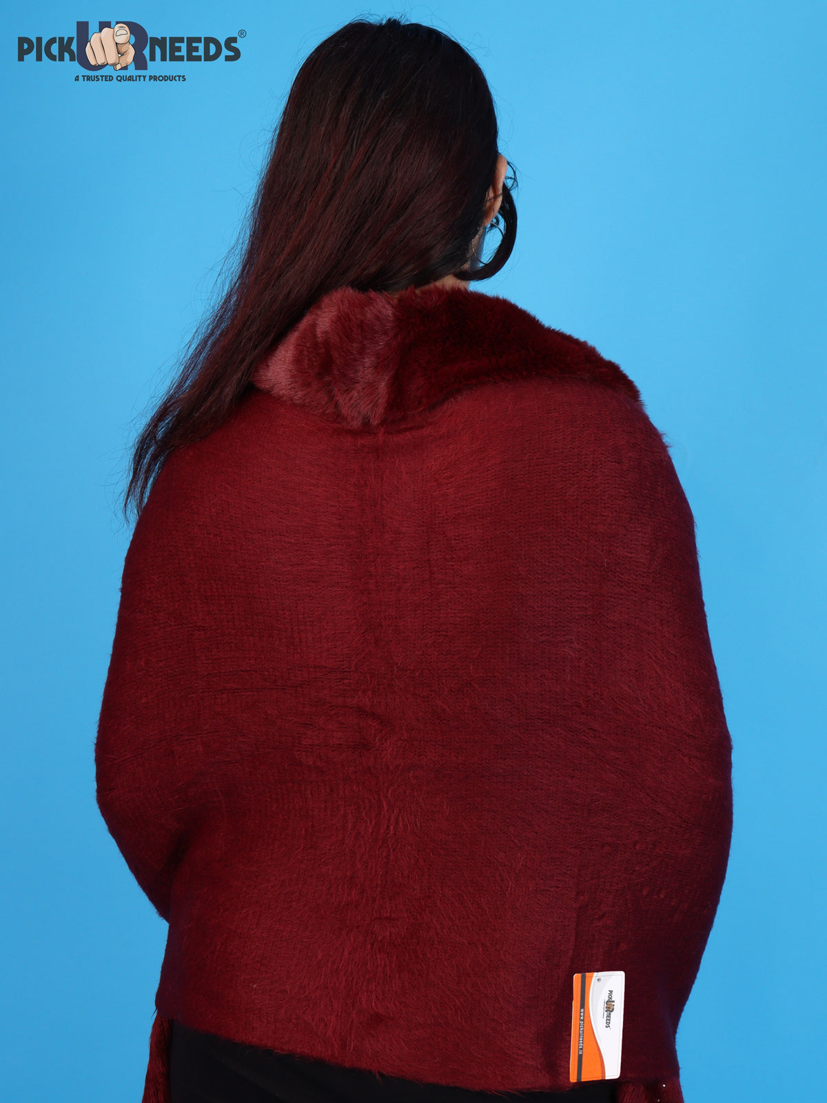 Pick Ur Needs Womens Faux Fur Collar Shrug with Pom Pom Tie Shawl Elegant Fringed Winter Wrap for Women & Girls