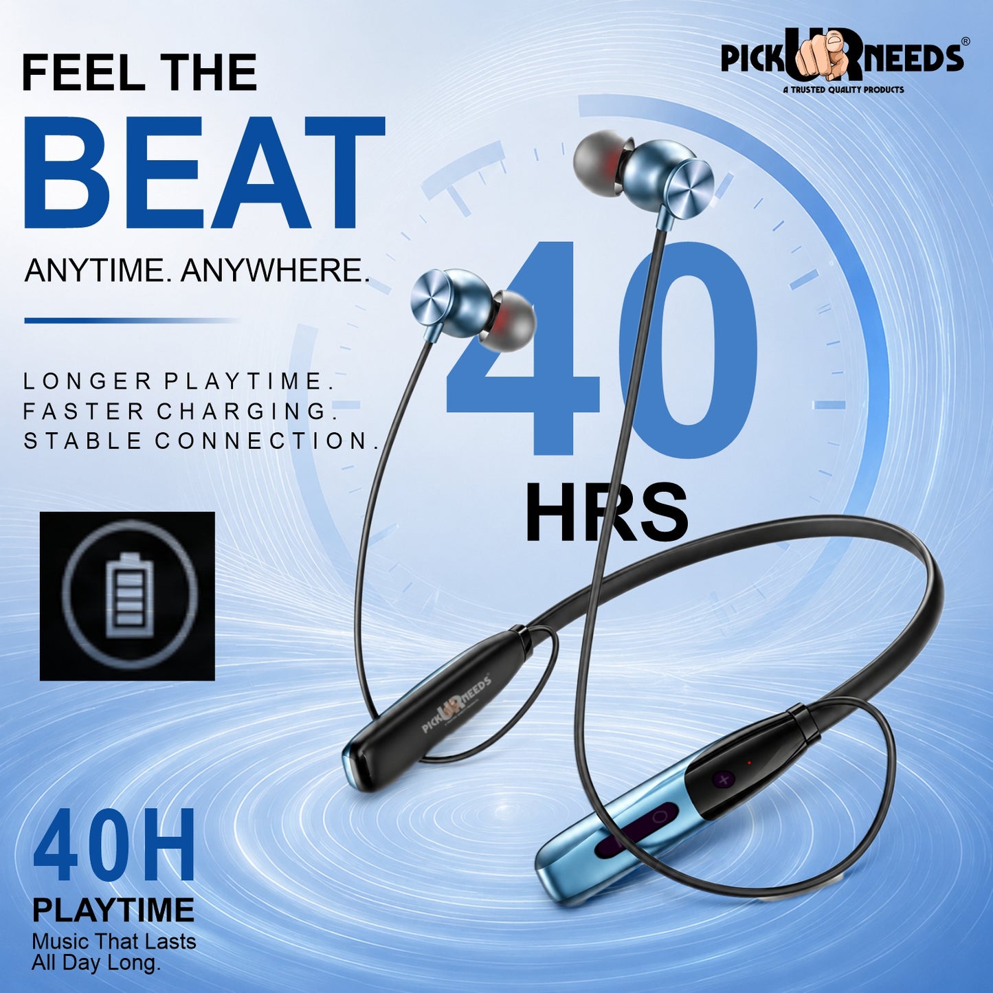 Bluetooth Wireless Neckband Earphones with Deep Bass Lightweight 40hrs Playtime