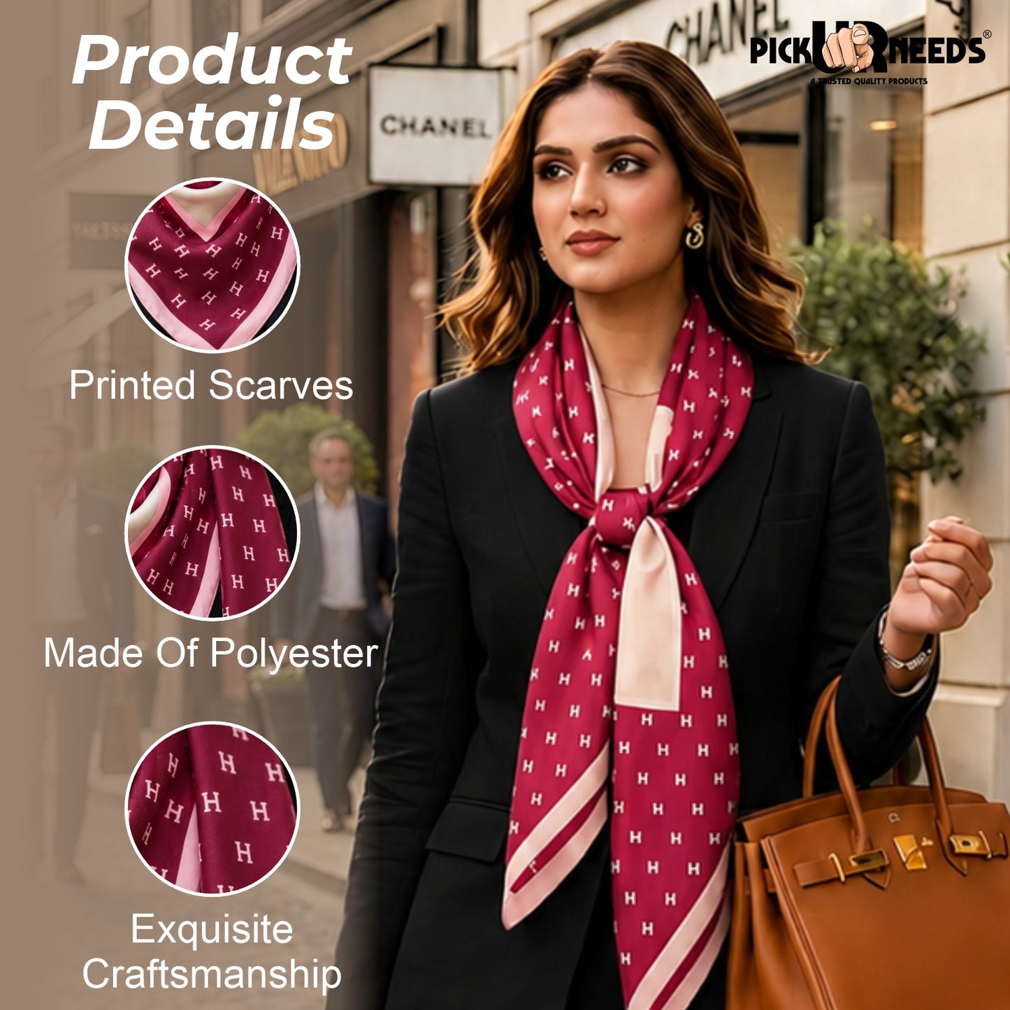 Pick Ur Needs Elegant Womens Premium Printed Satin Silk Feel Square Neck & Head Girls Scarf