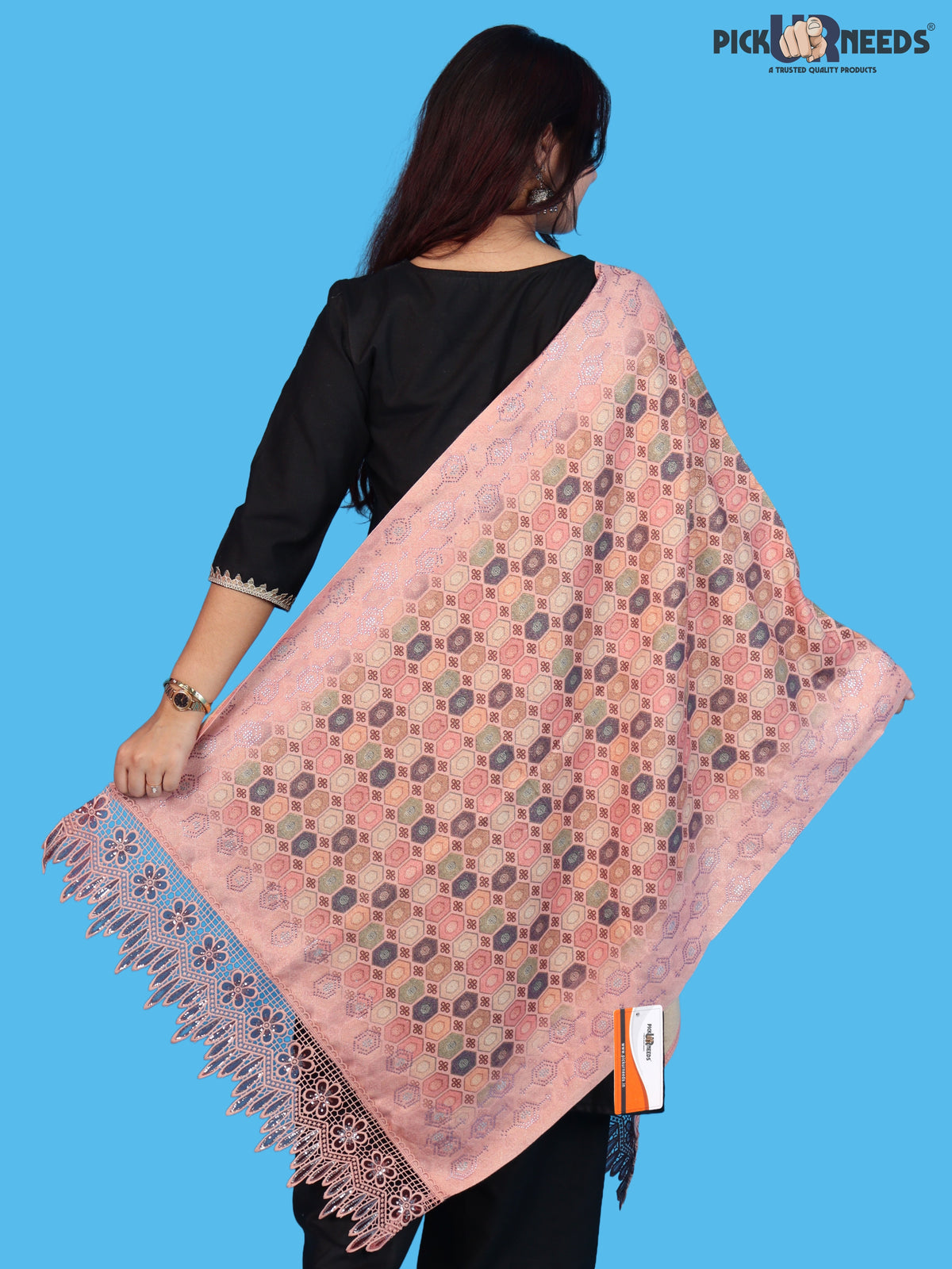 Pick Ur Needs Premium Stylish Womens & Girls Elegant Woolen Shawl Soft Warm Printed Stole with Lace Tassels