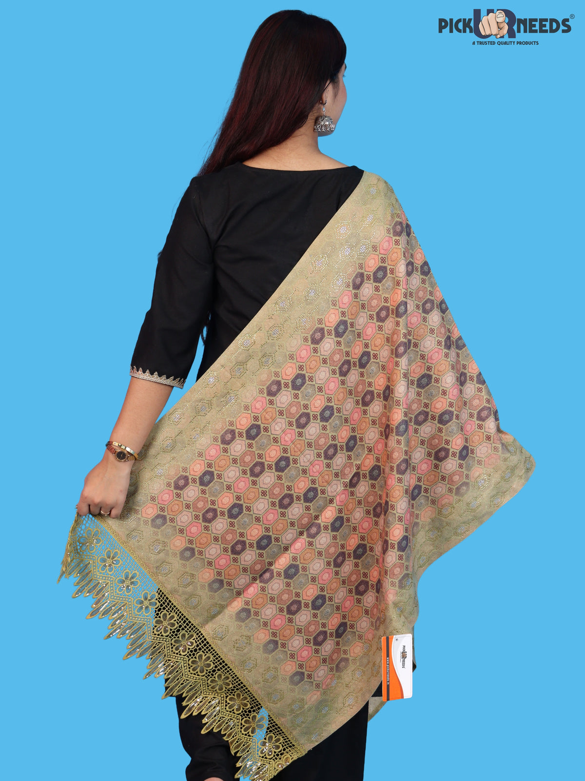 Pick Ur Needs Premium Stylish Womens & Girls Elegant Woolen Shawl Soft Warm Printed Stole with Lace Tassels