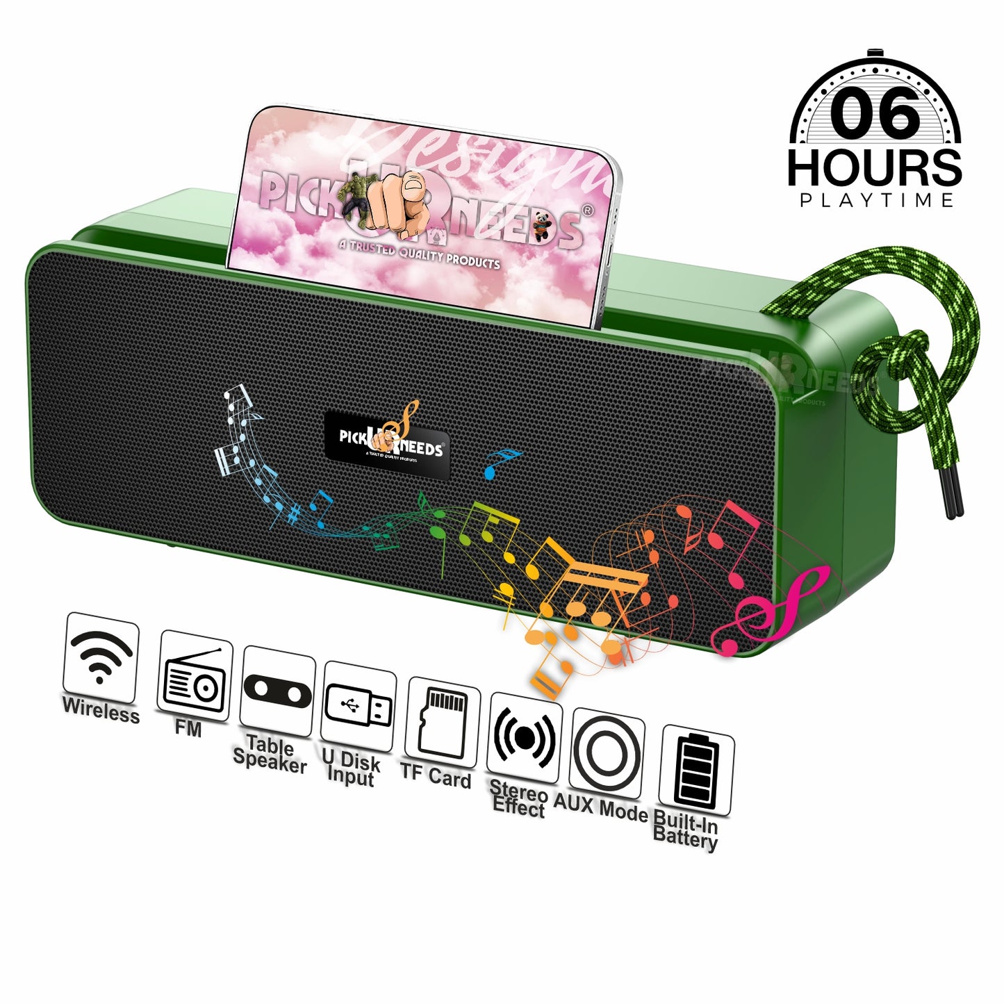 Pick Ur Needs Rechargeable Wireless 10W Bluetooth Speaker with 1800mAh Battery,FM Radio, AUX, TF Card, 6hrs Playtime