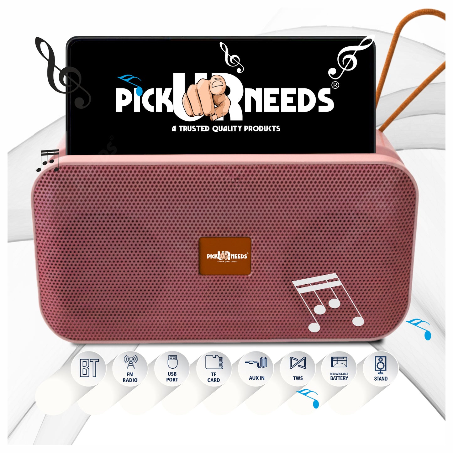 Pick Ur Needs 10W Portable Wireless Mini Bluetooth Speaker  1200mAh Battery  4H Playtime  Type-C, USB & TF Card Support