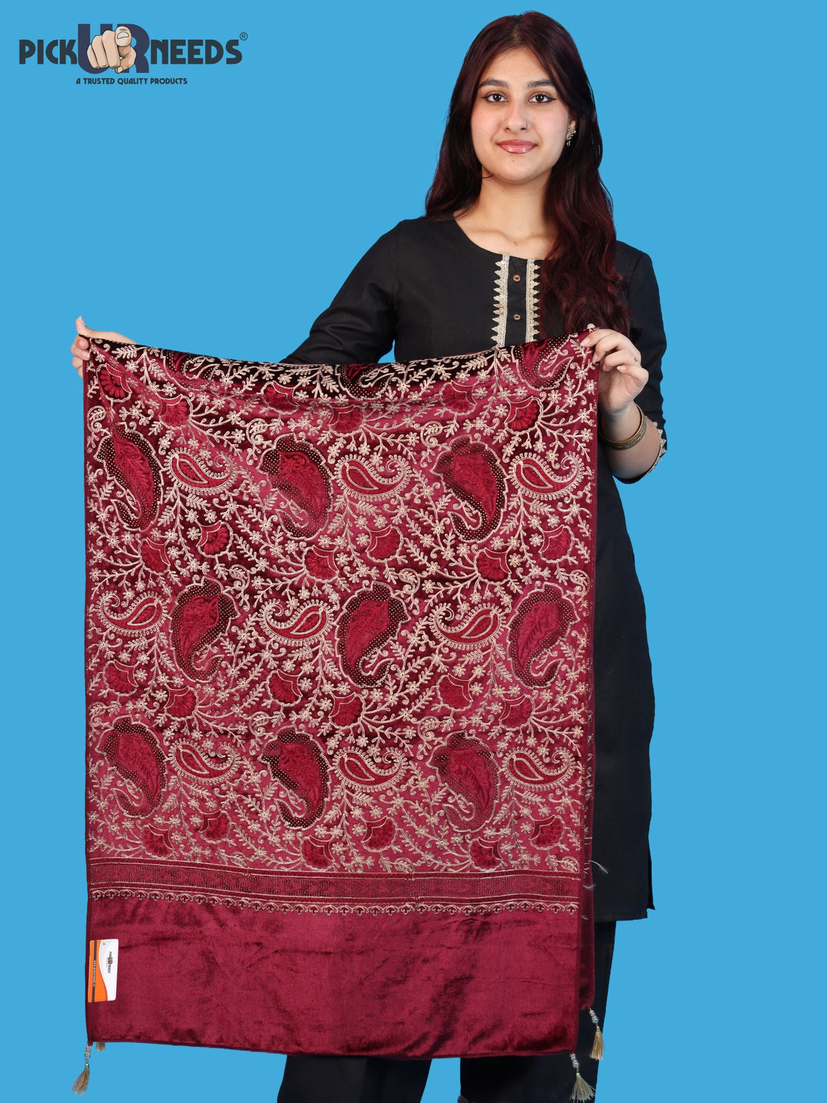 Pick Ur Needs Premium Winter Shawl for Women Ultra Soft & Cozy Warm Velvet Fabric with Rich Traditional Floral Design For Girls